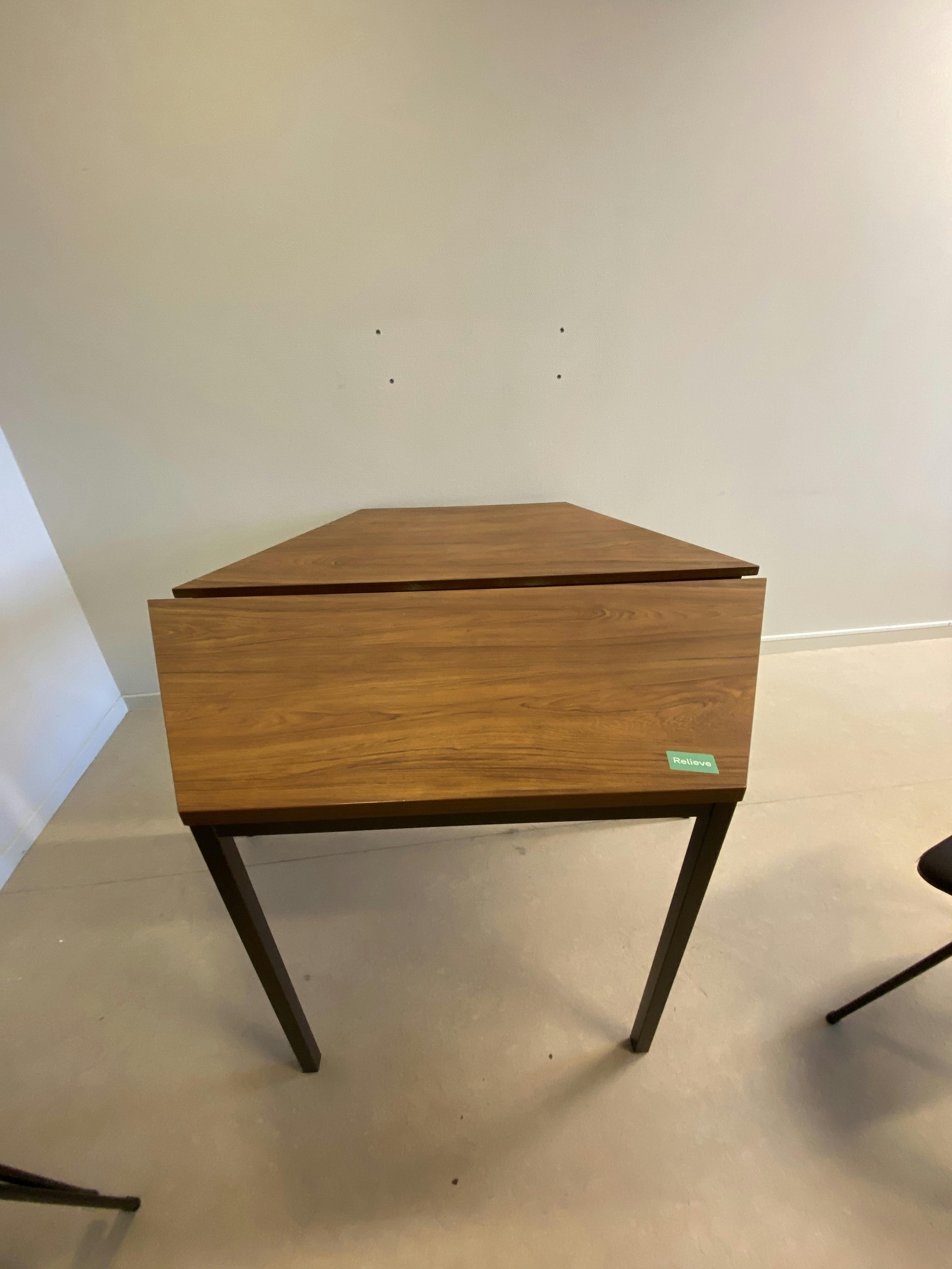 Zeshoekige 2-delige tafel met bruin houten blad op bruine poten - Relieve Furniture