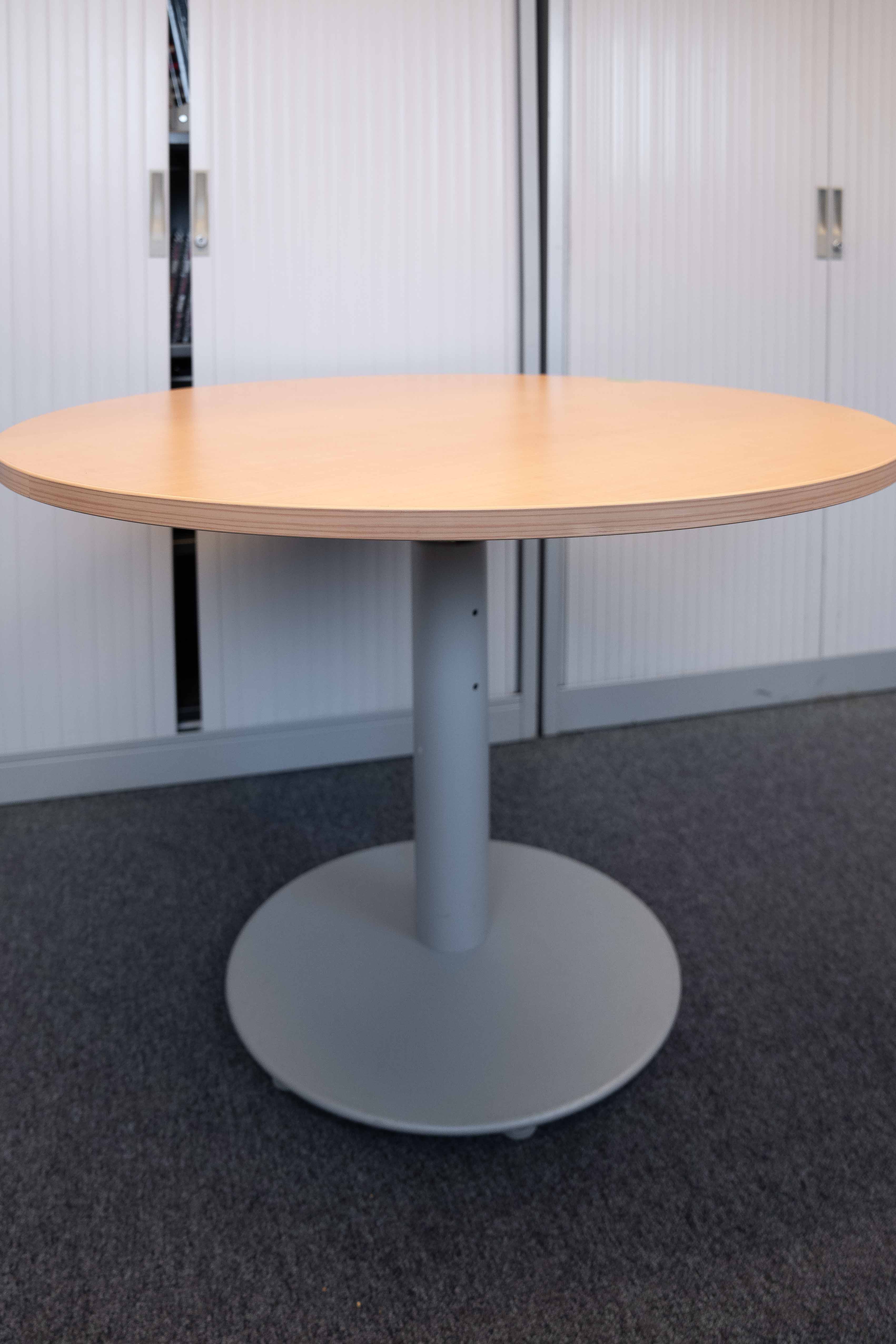 Round 100cm wood table with Grey leg