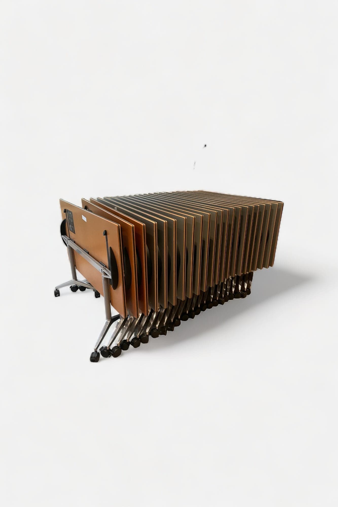 WILKHAHN Table pliante en bois orange 140cm sur pieds gris avec roulettes-2