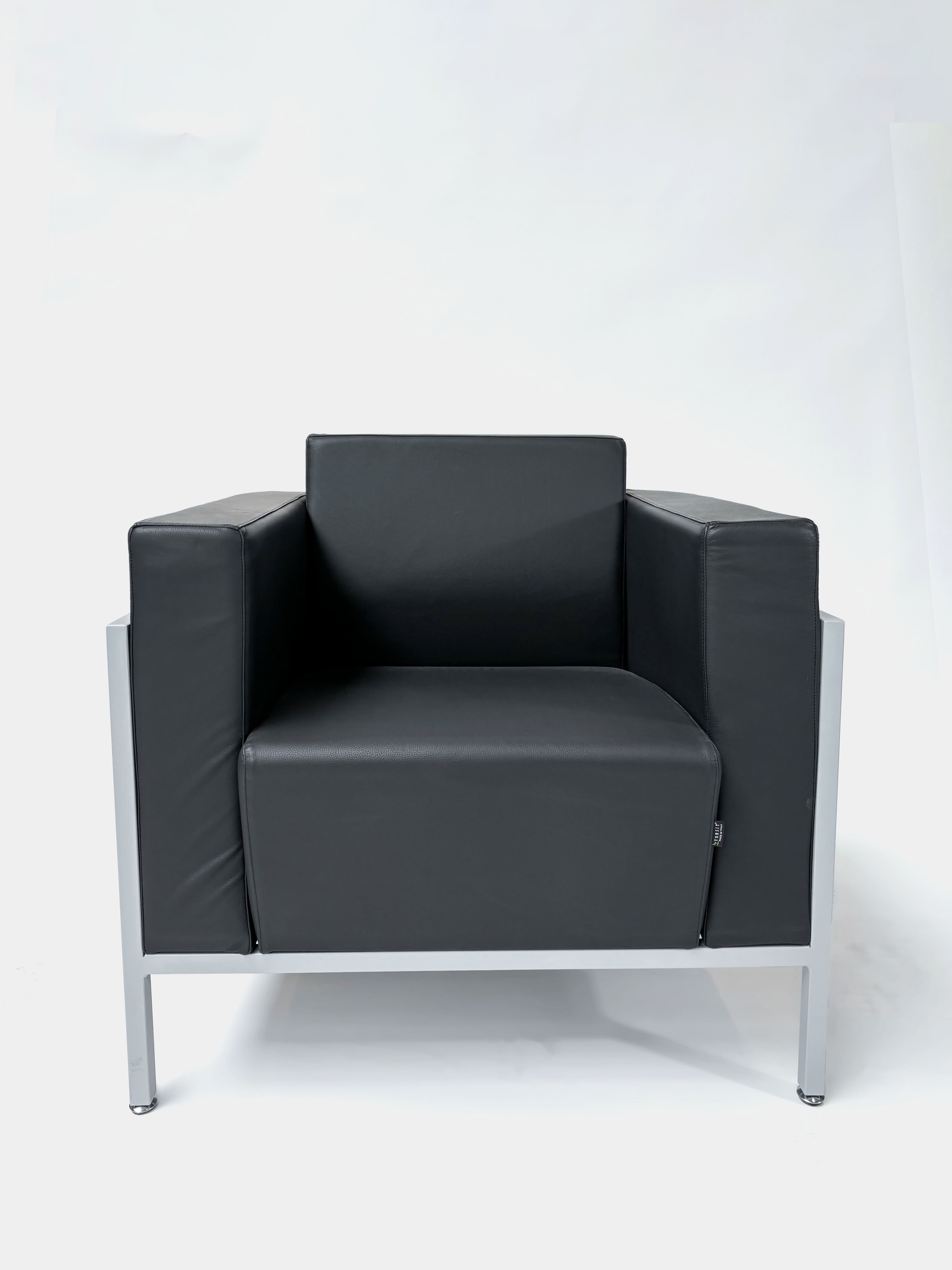 Kastel KURSAL Black leather armchair with grey support-0