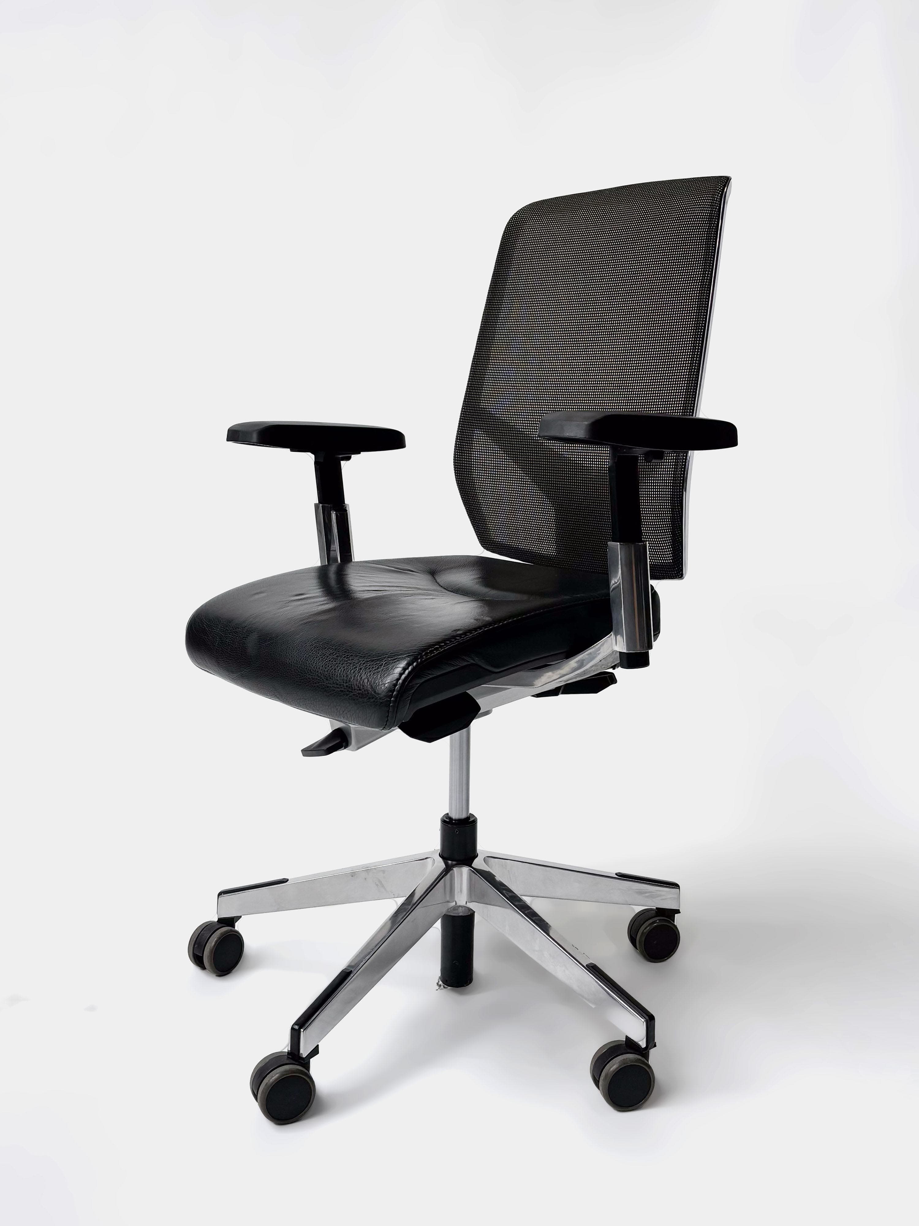 Giroflex grey mesh back with Black Leather seating Office Chair with metallic structure-2