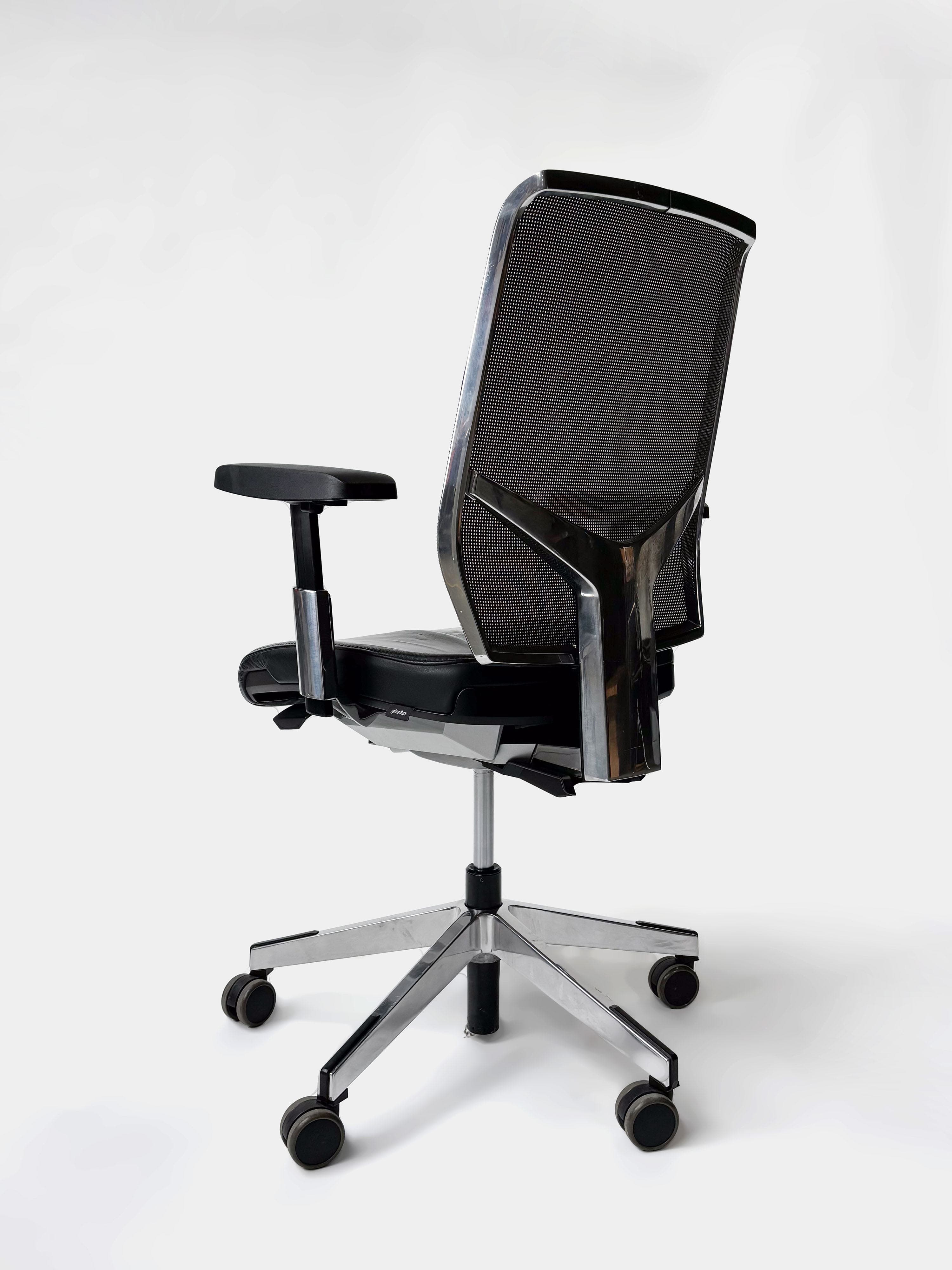 Giroflex grey mesh back with Black Leather seating Office Chair with metallic structure-3