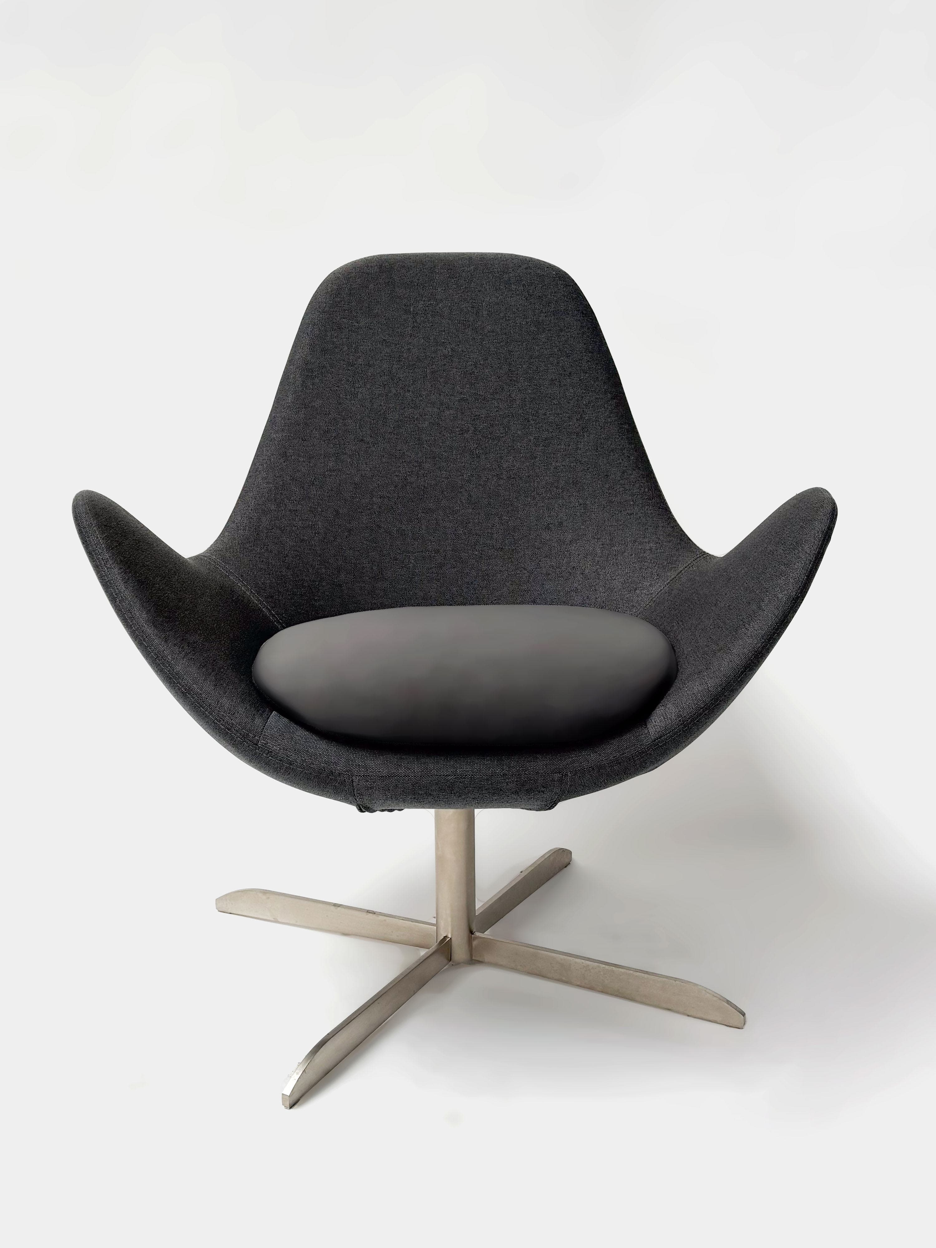 GHOST Low Grey Armchair on metal swivel legs-1