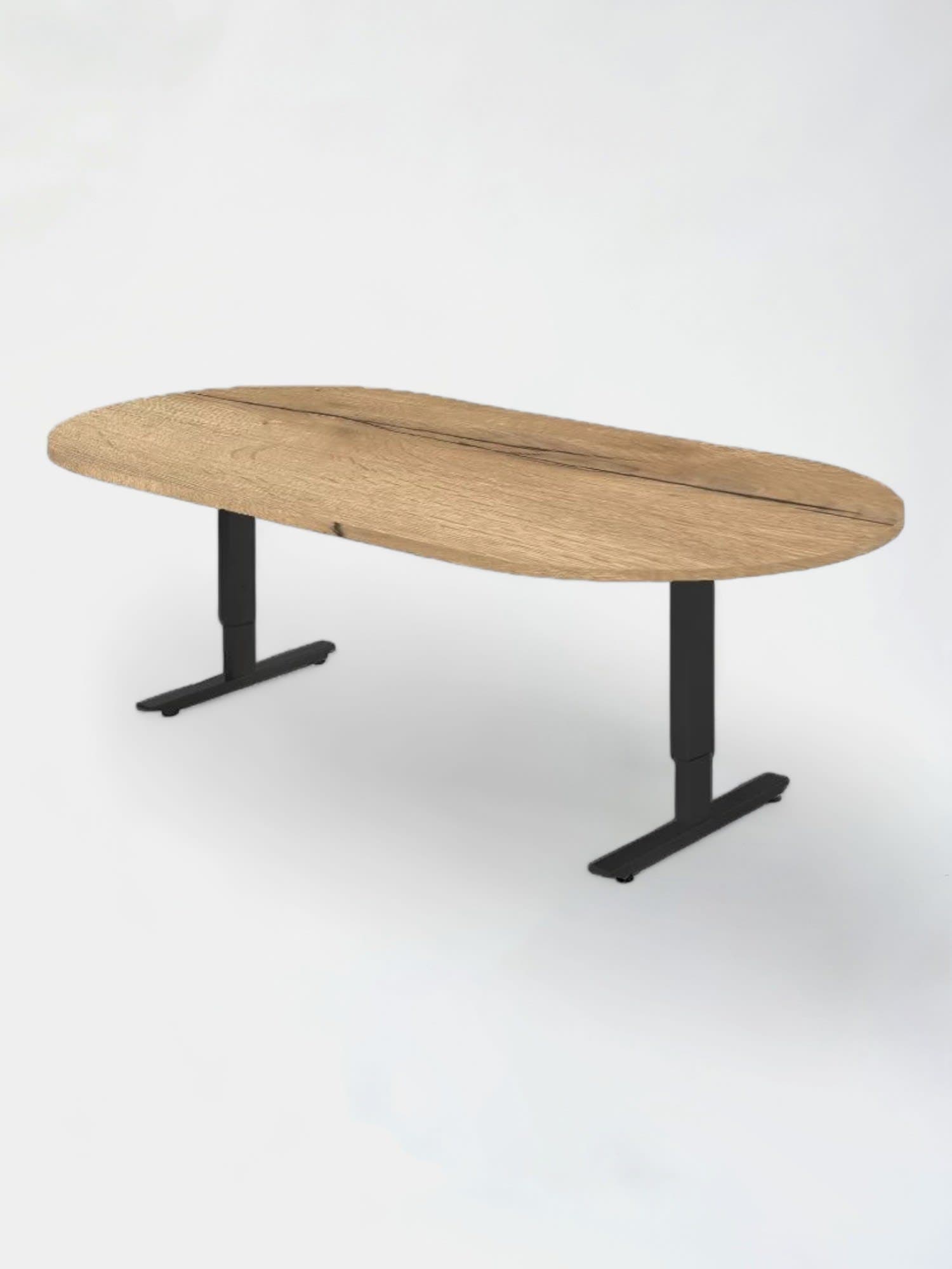 Oval meeting table, oak top, black legs-0