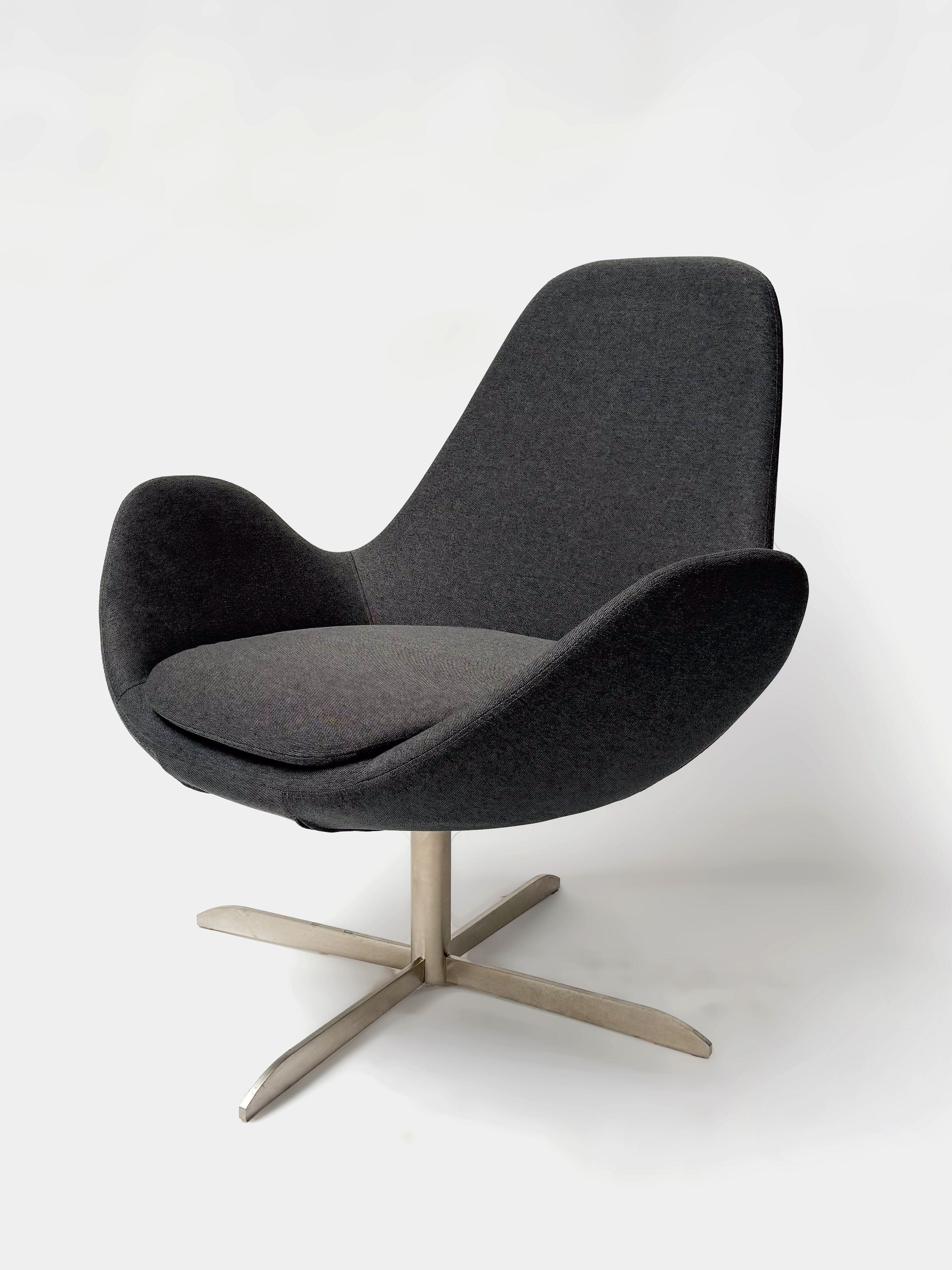 GHOST Low Grey Armchair on metal swivel legs-4