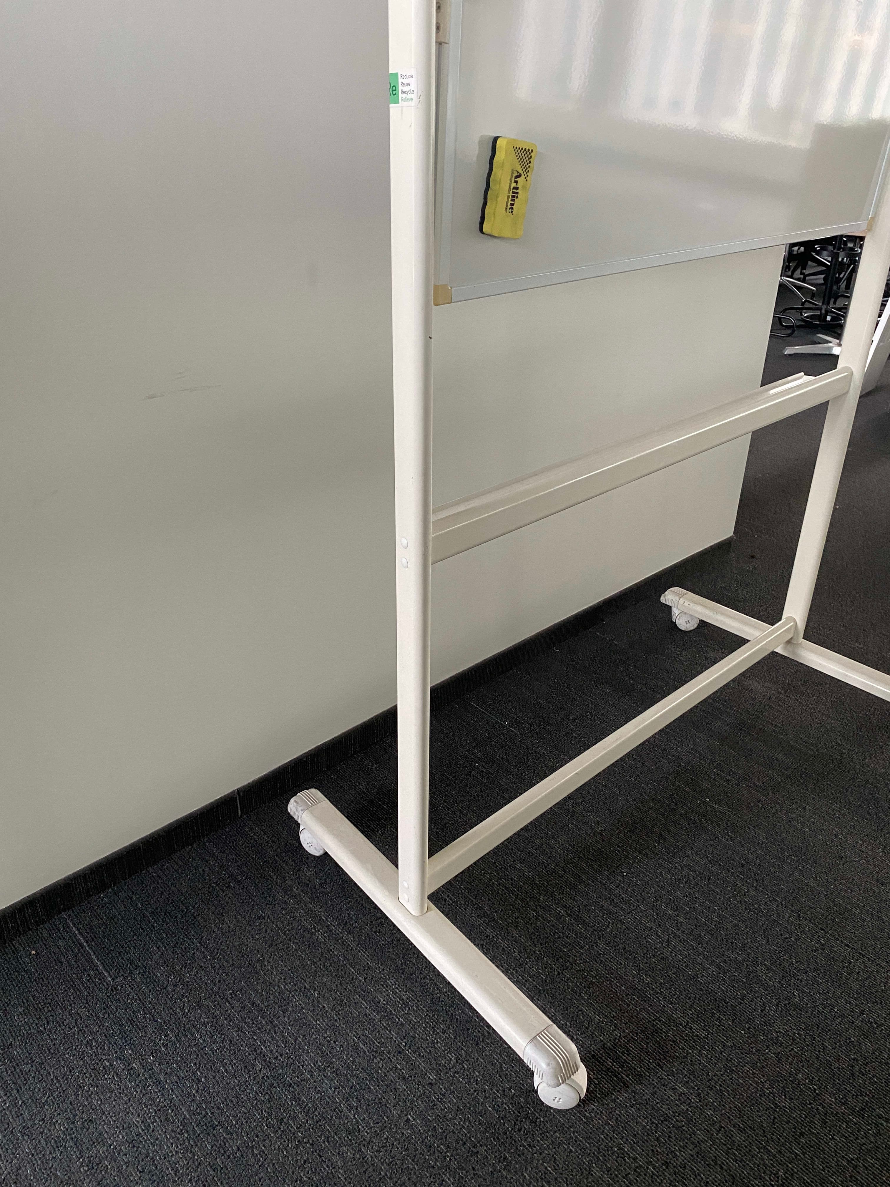 White Metal Mobile Whiteboard with Casters and Marker Tray-1