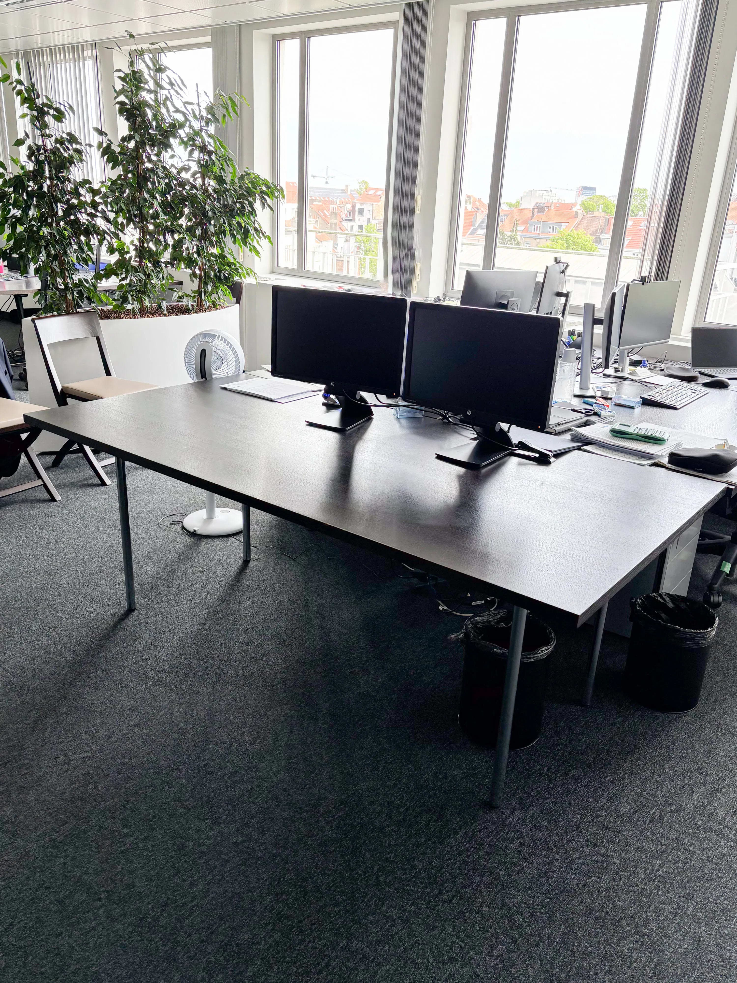 Dark brown foldable wood desks with chromed round legs-0