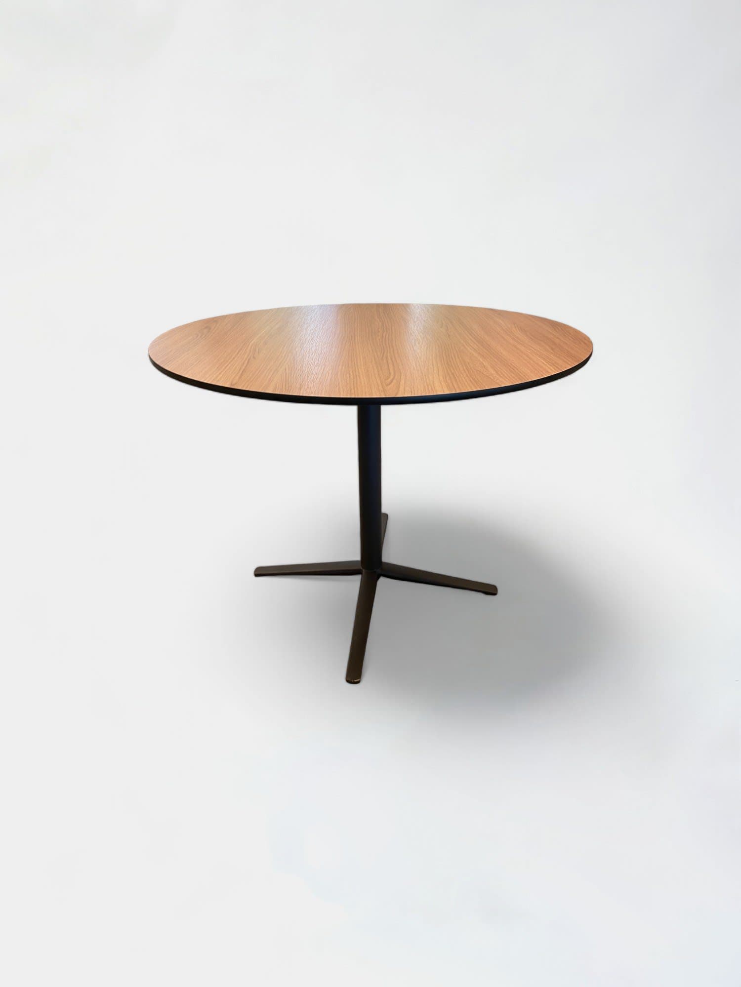 Natural Oak Finish 100cm Round Table with Black Metal Base-1