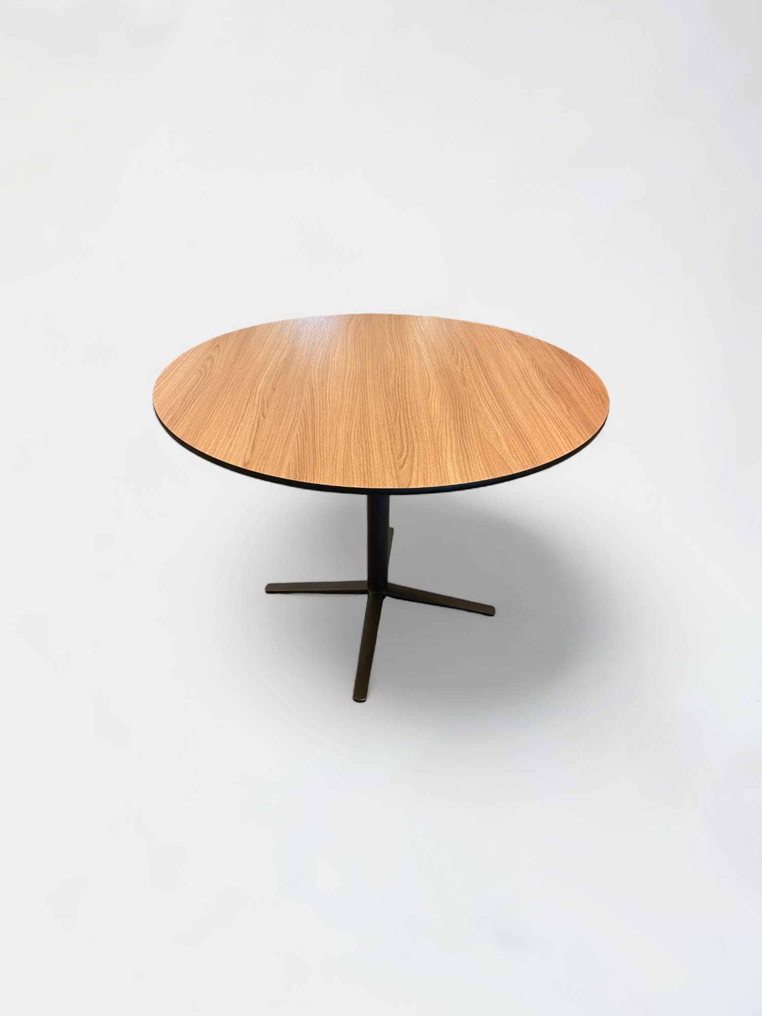 Natural Oak Finish 100cm Round Table with Black Metal Base-0