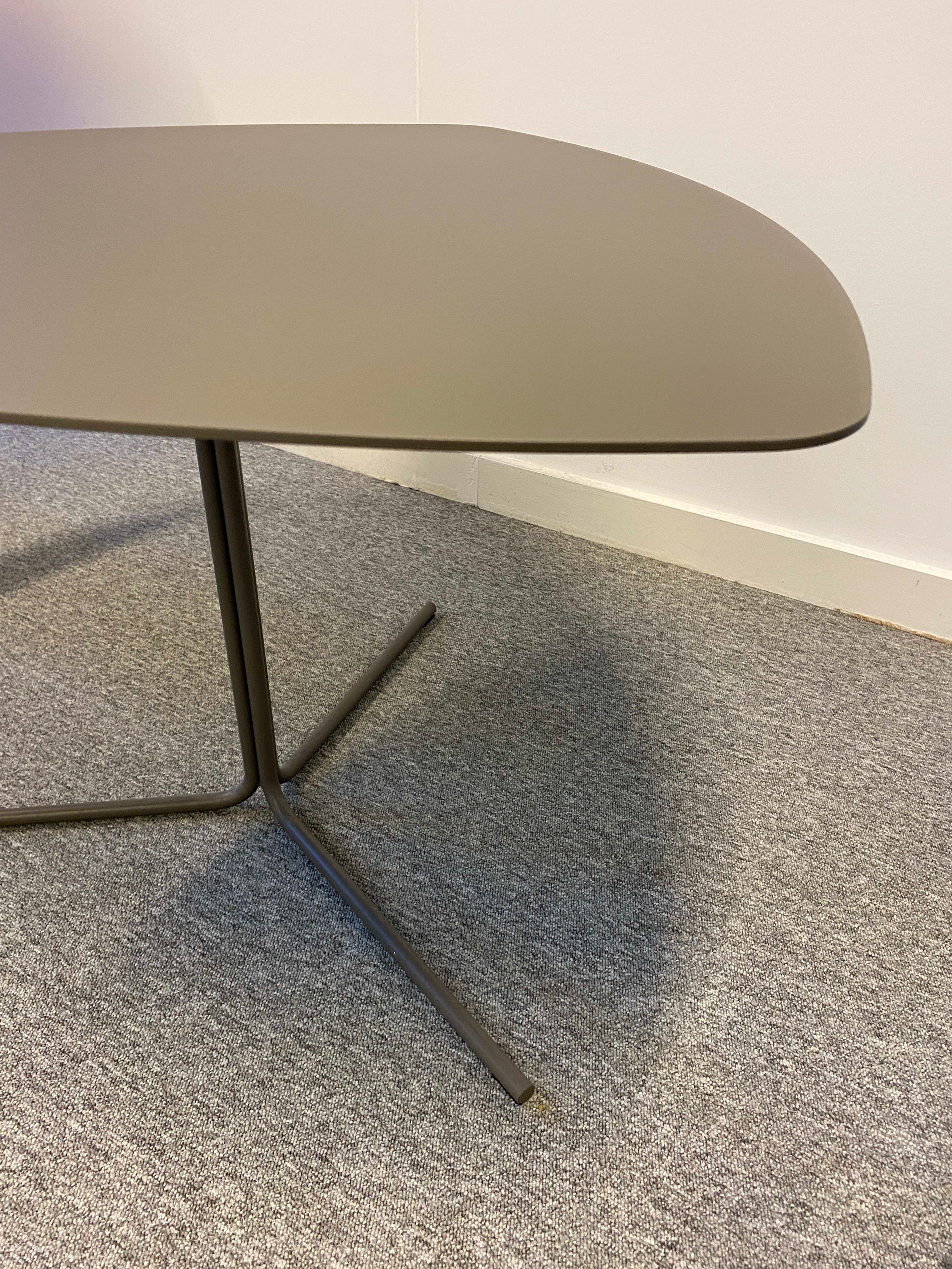 Brown anthracite Laminate Contemporary Office Table with Triangular Top and Metal Base-1