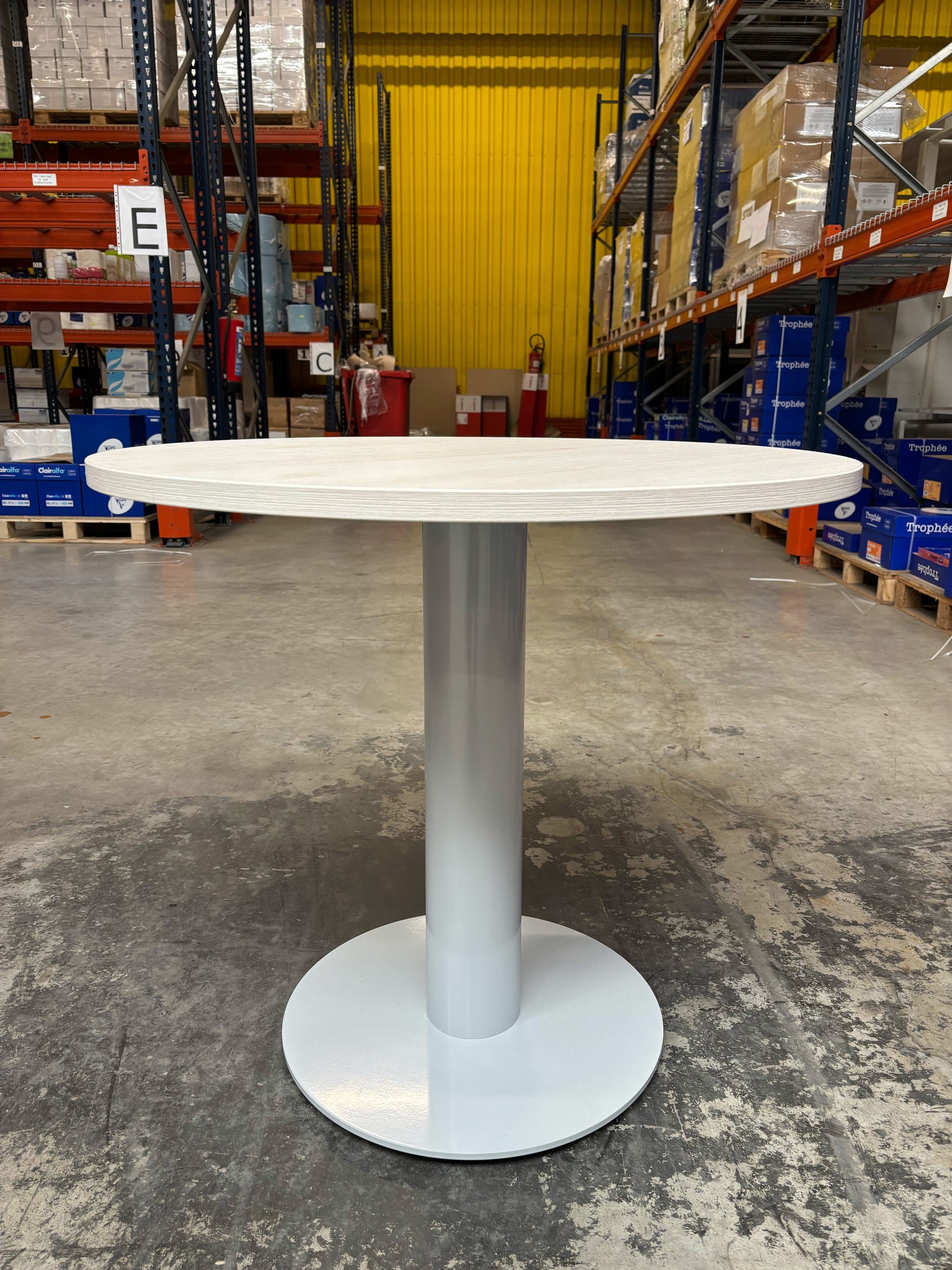 Off White Wood and Metal Round Table with Pedestal Base-2