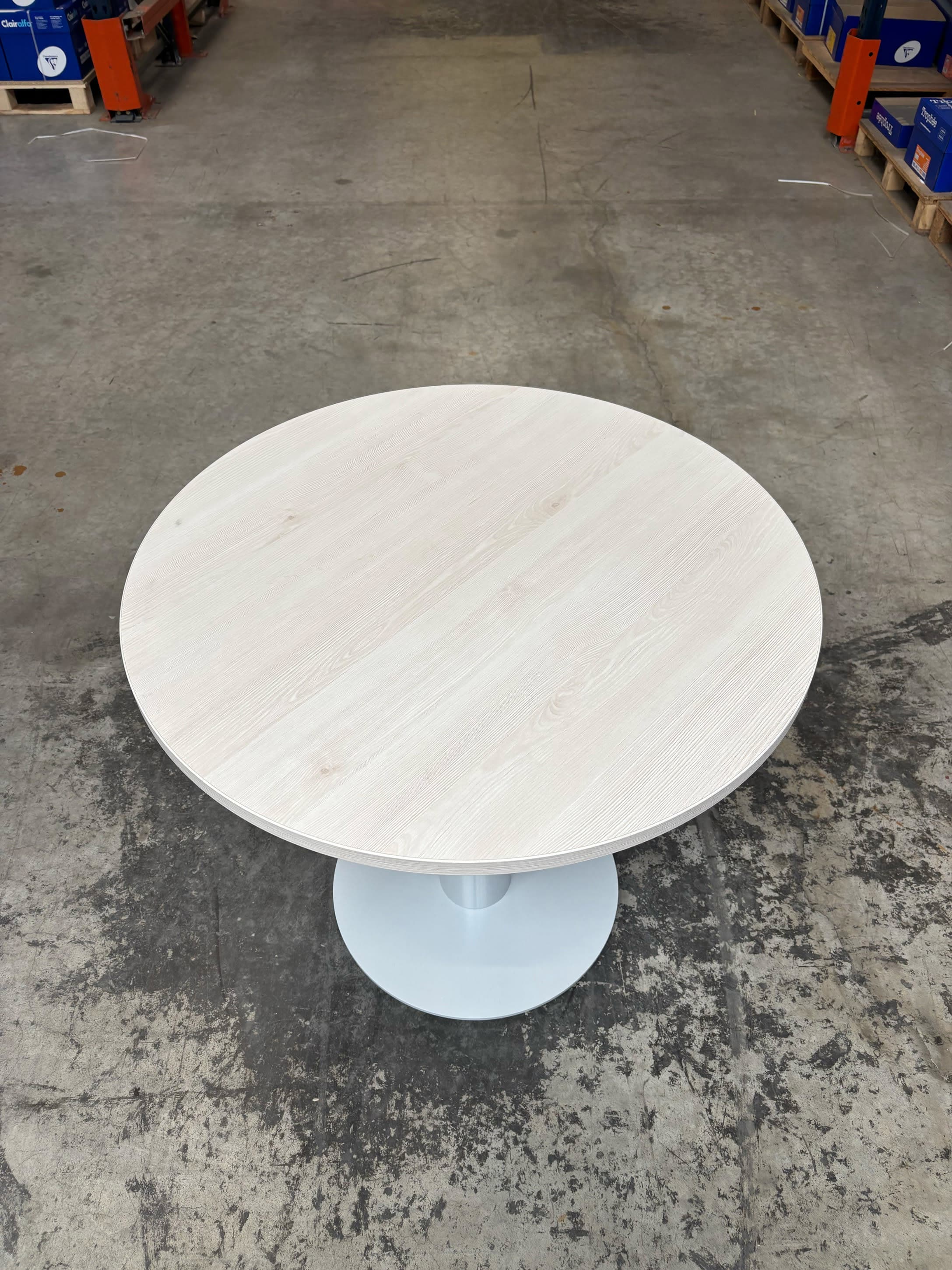 Off White Wood and Metal Round Table with Pedestal Base-1