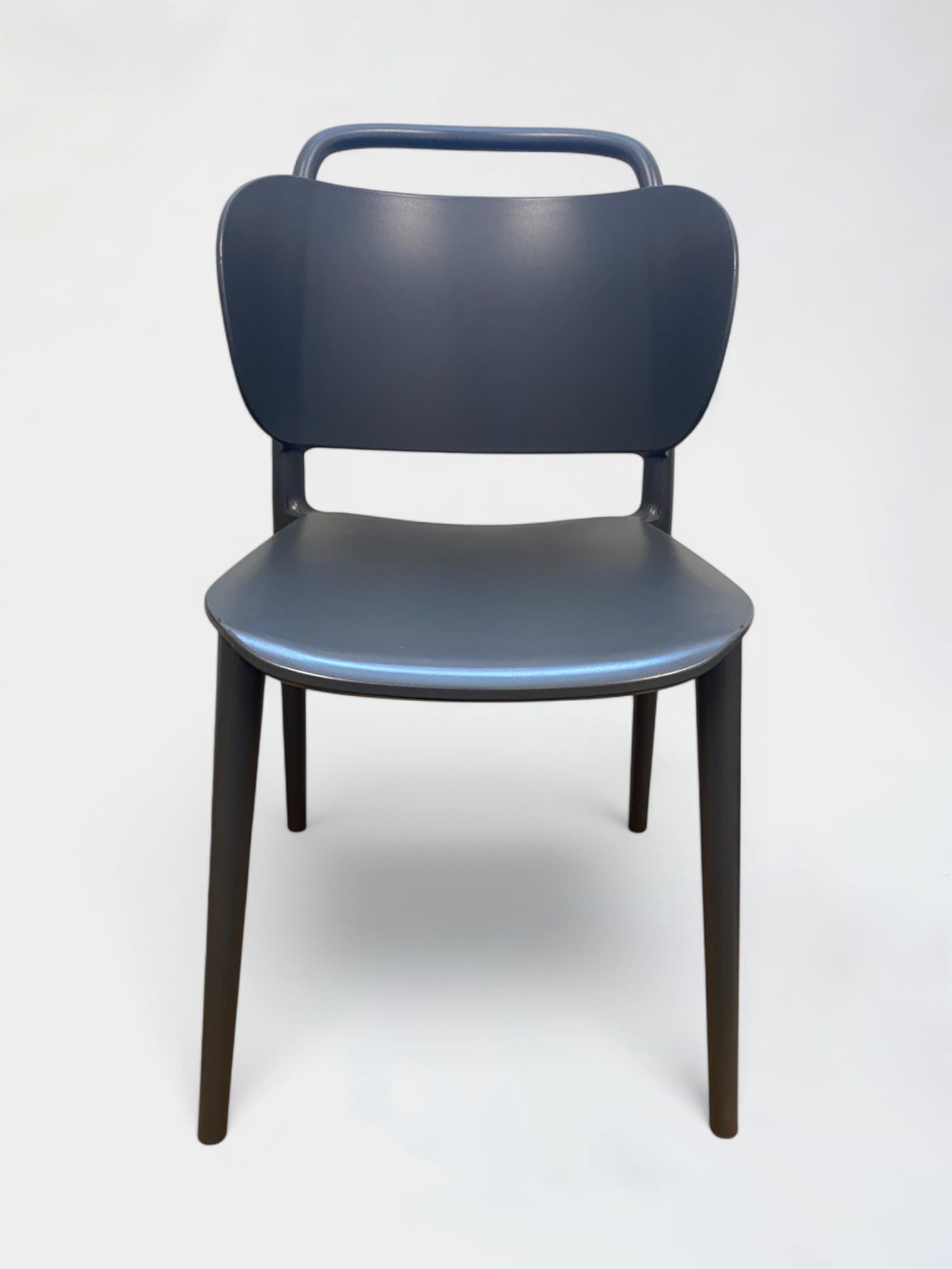 Blauw-grijze Plastic Stoel met Ronde Rugleuning-0