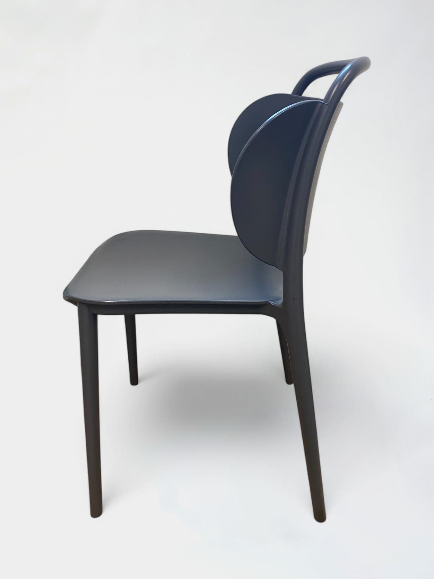 Blauw-grijze Plastic Stoel met Ronde Rugleuning-2