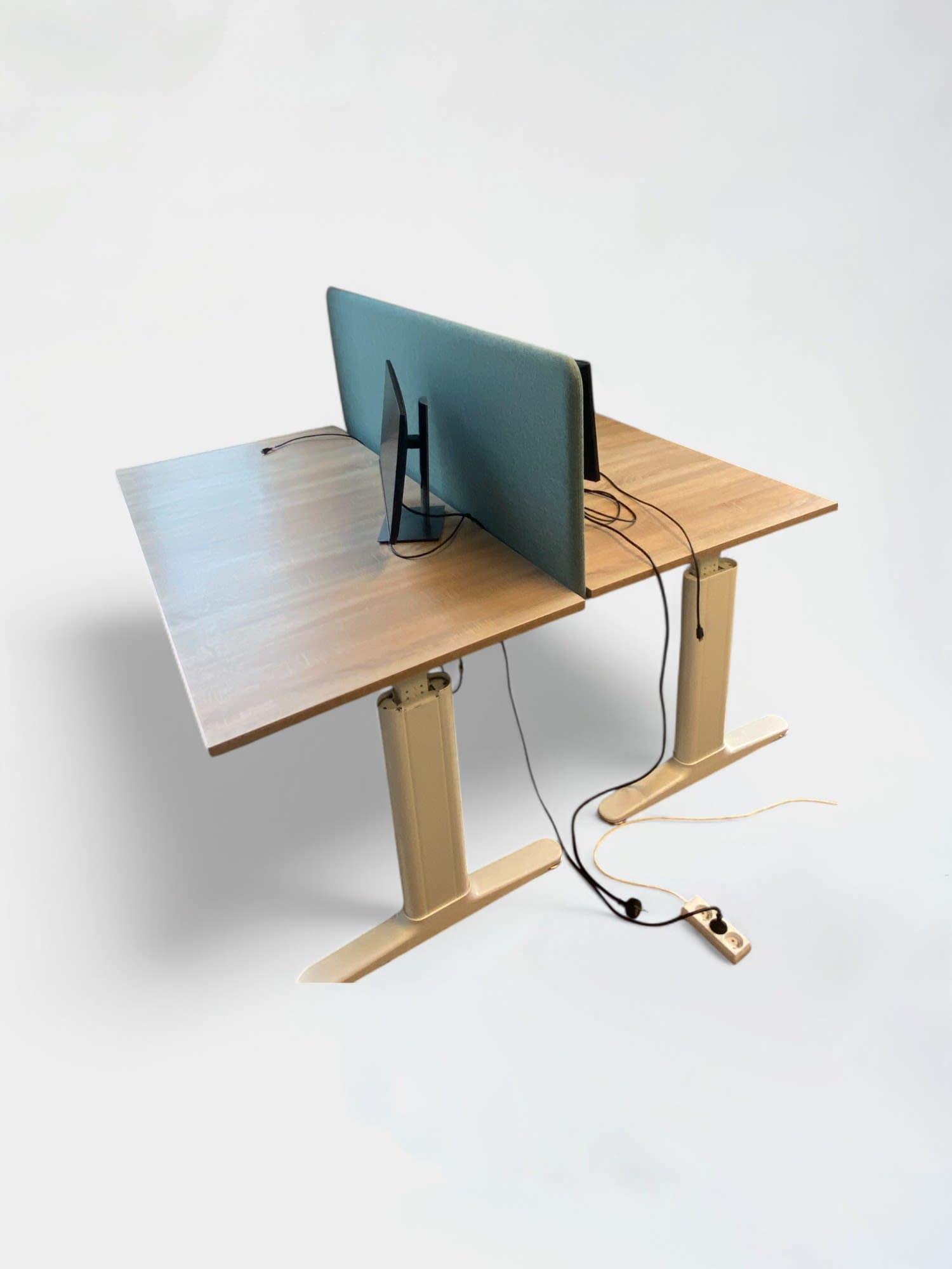160cm Licht enkelvoudig houten laminaat bureau met verstelbare hoogte zonder blauw tussenschot-0