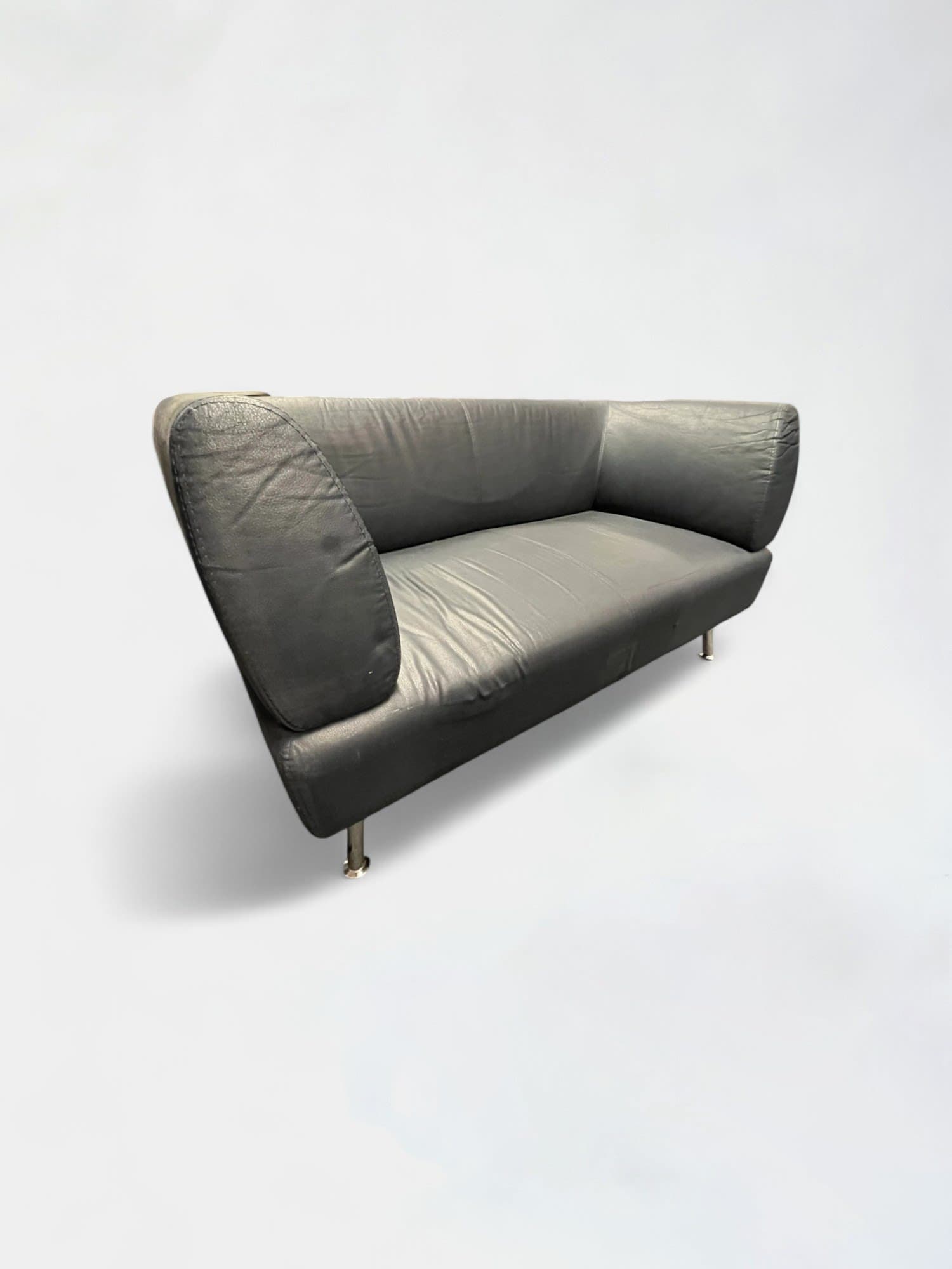 Vintage donkerblauw-grijze leren bank-0