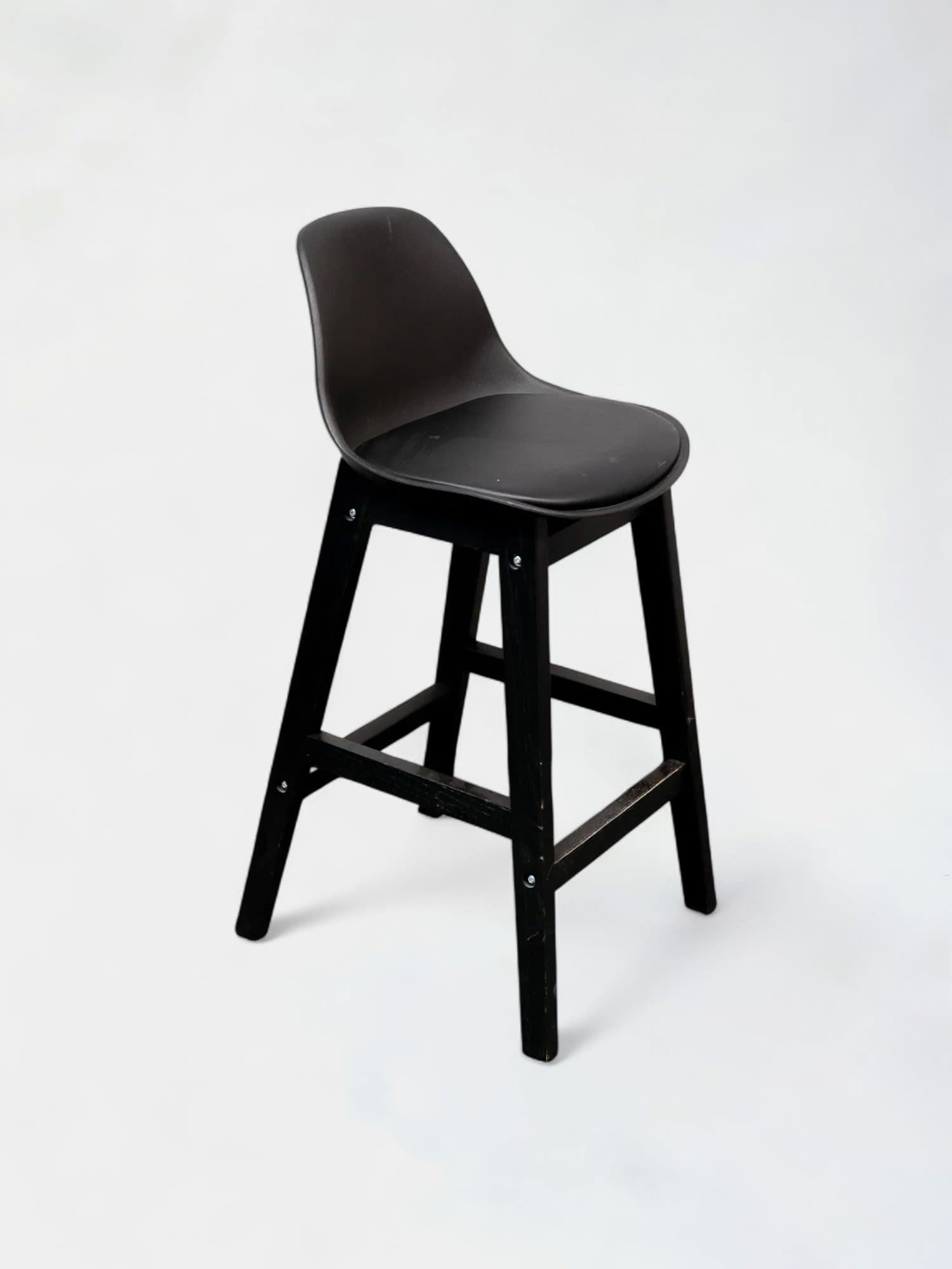 Tabouret 75cm en bois noir avec assise en plastique et cuir synthétique-0