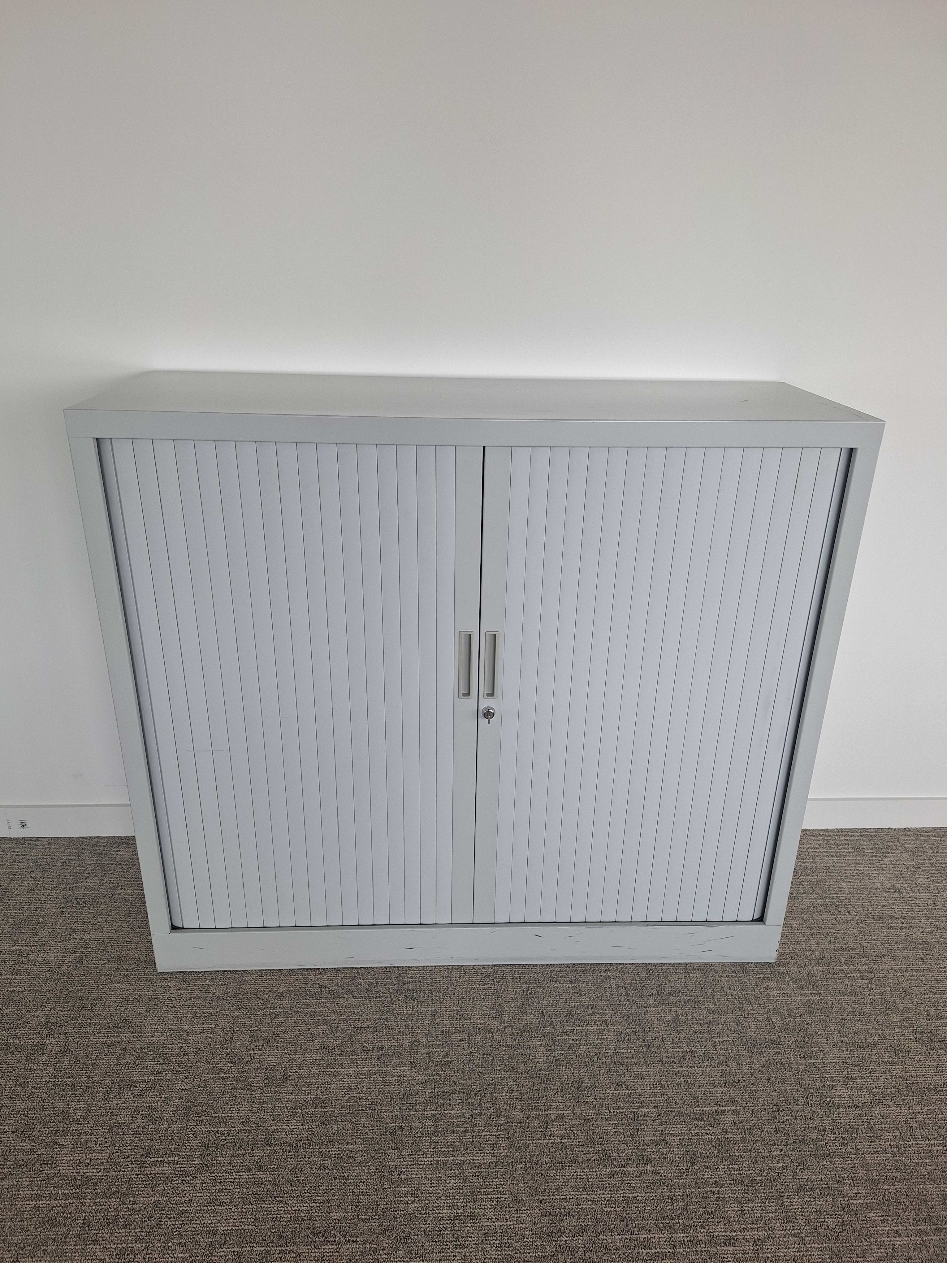 Grey storage 120cm unit with sliding door with key-1