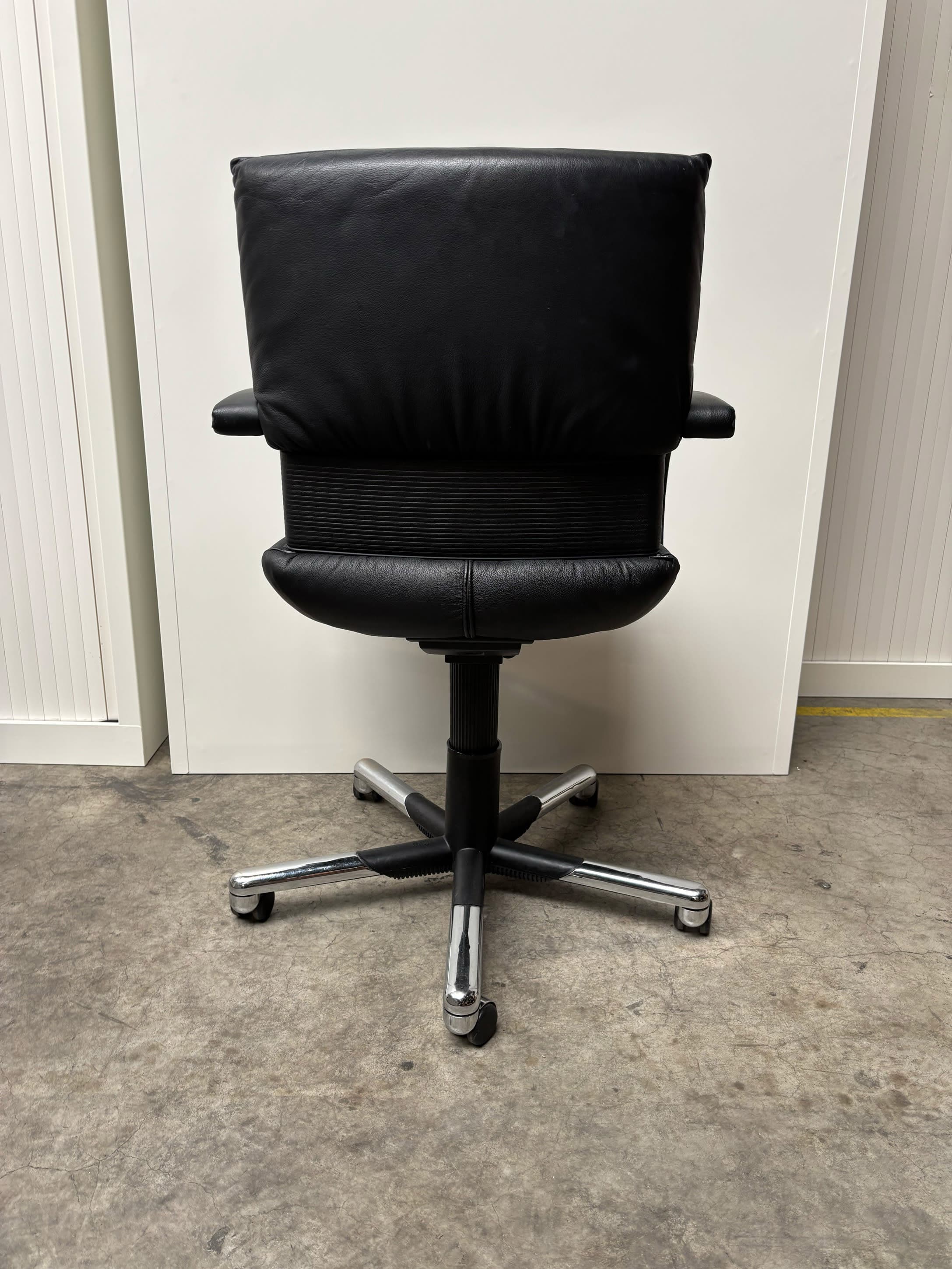 Vitra Black Leather Office Chair with Adjustable Features and signs of use-3
