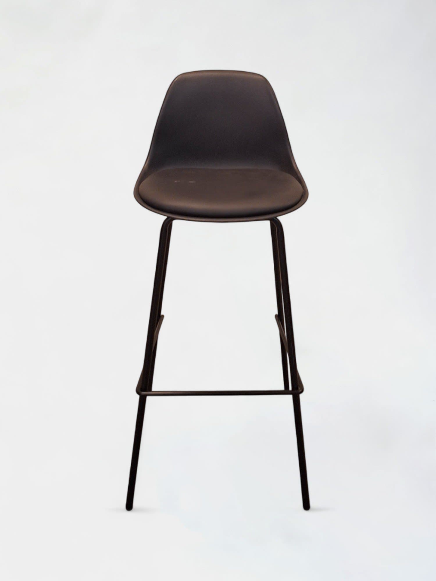 Chaise haute noire avec assise en cuir-1