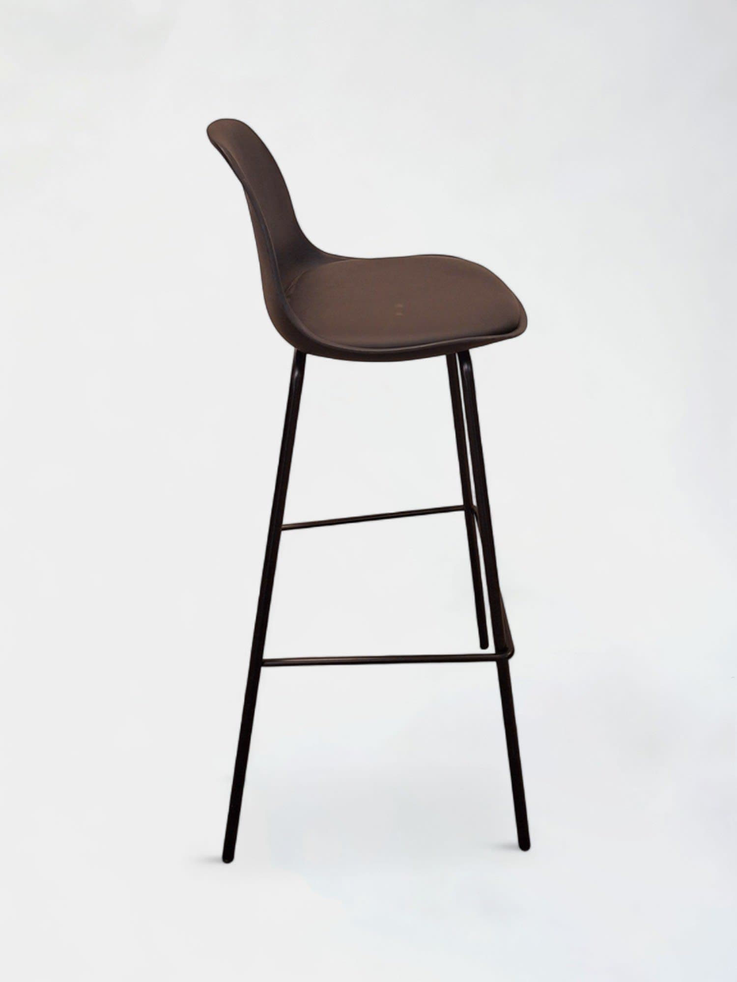Chaise haute noire avec assise en cuir-2