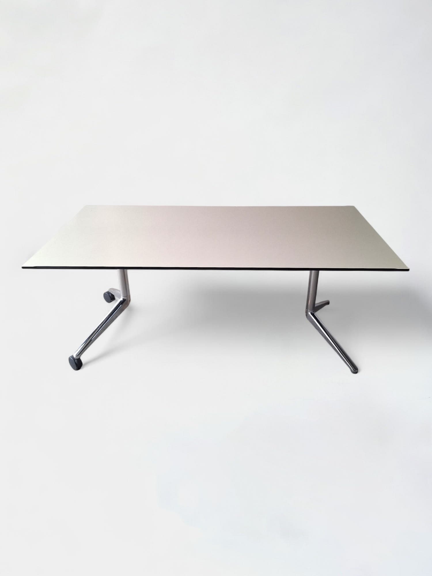 Ahrend 180cm WhiteBeige top table on 2 wheels-2