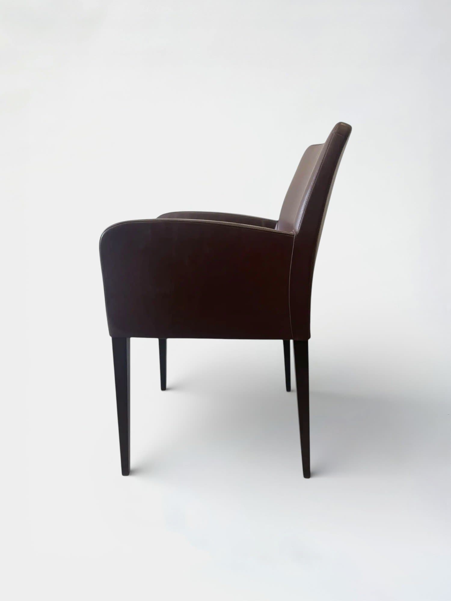 Bruine Leren Stoel met Armleuningen-1