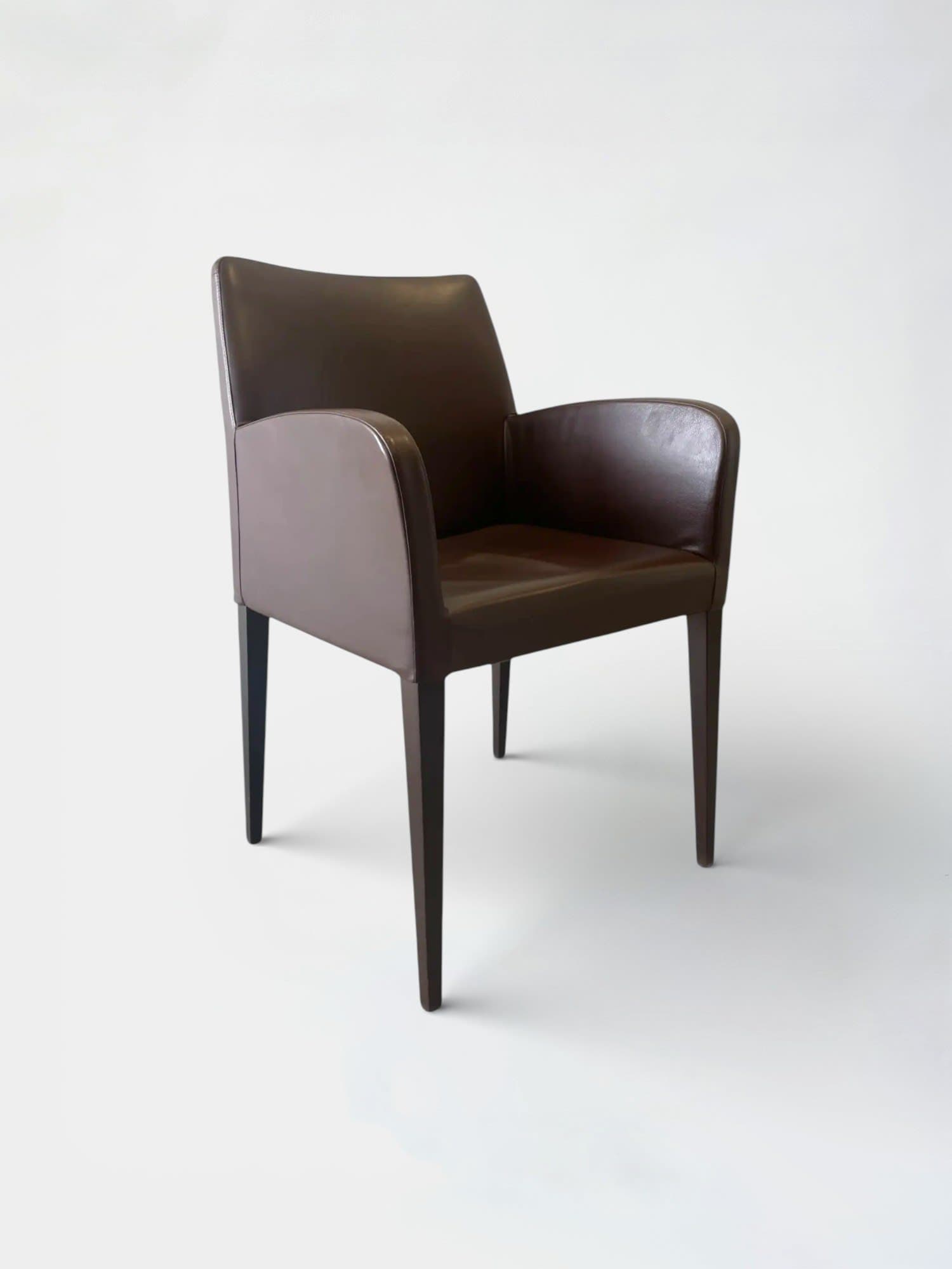 Bruine Leren Stoel met Armleuningen-0