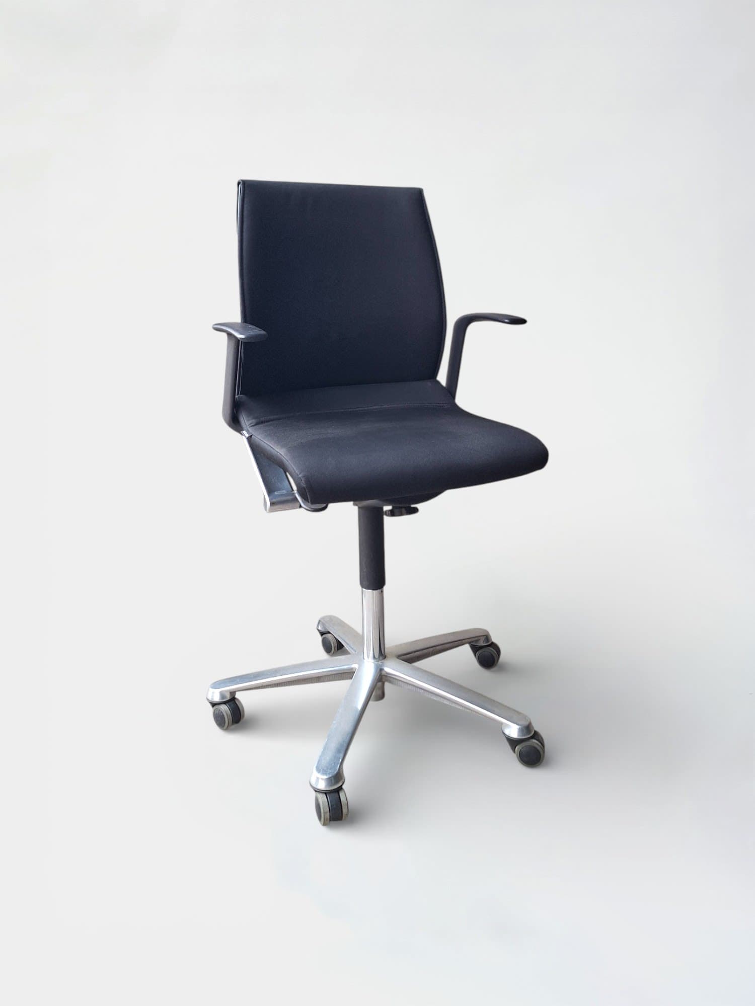 Wilkhahn dark brown office chair on steel wheeled legs-0