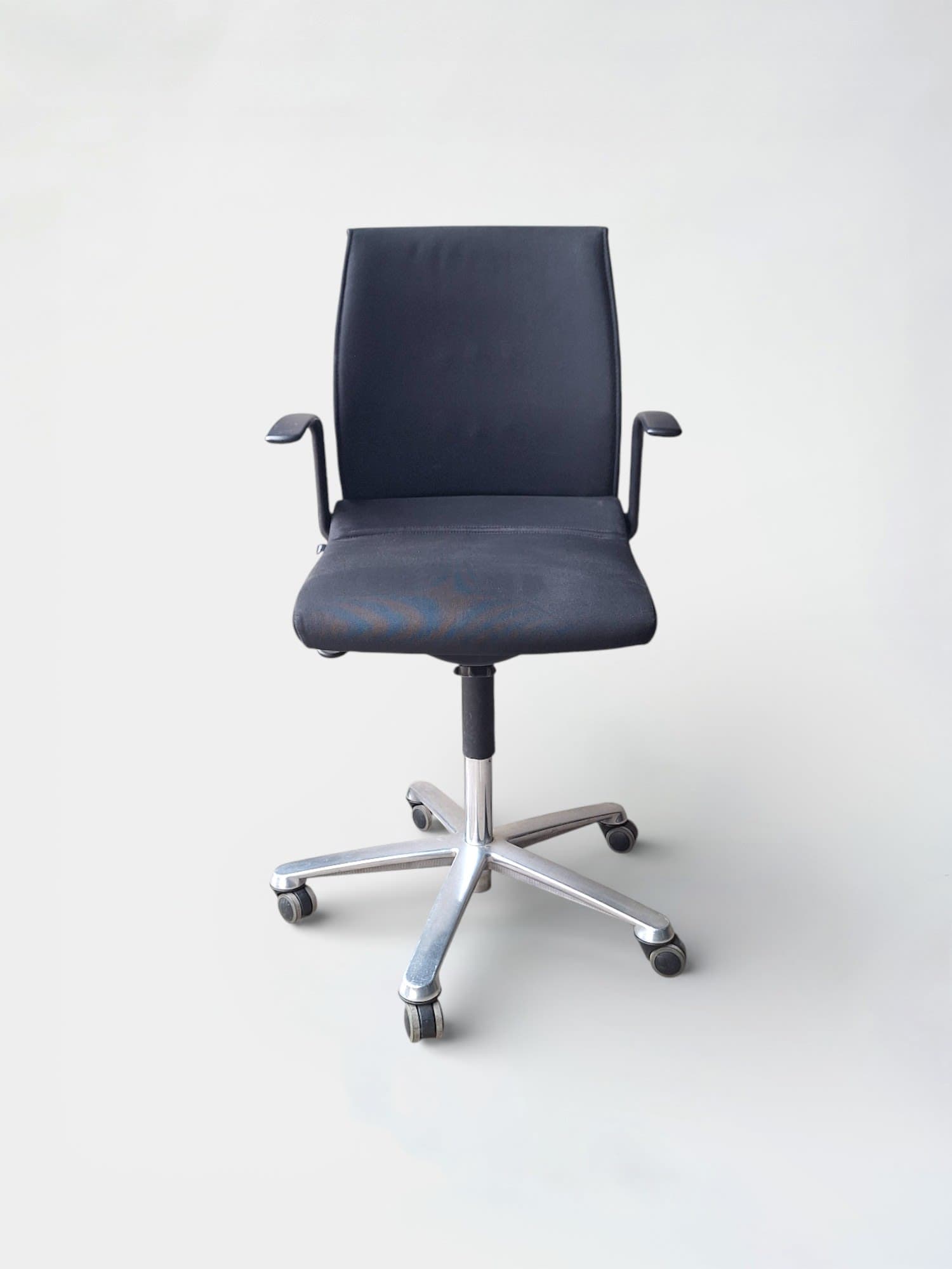 Wilkhahn dark brown office chair on steel wheeled legs-1
