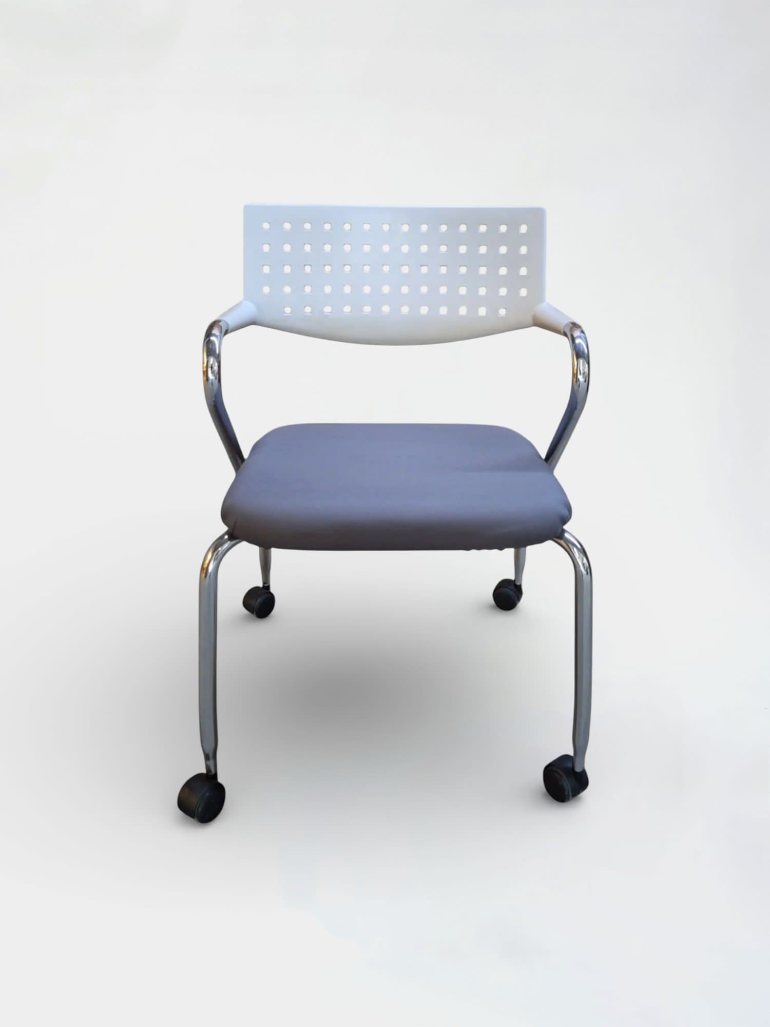Vitra Visaroll grey seating with white non transparent back on wheels-1