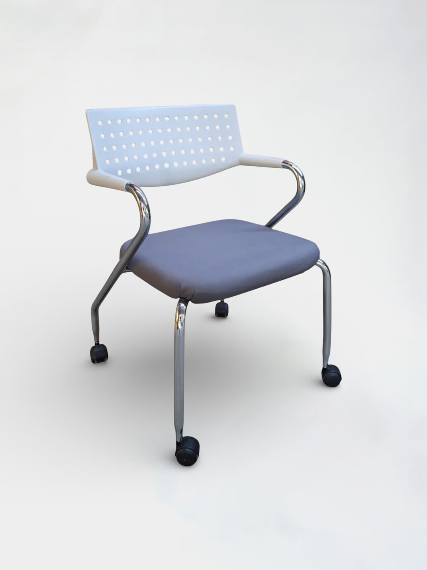 Vitra Visaroll grey seating with white non transparent back on wheels-0
