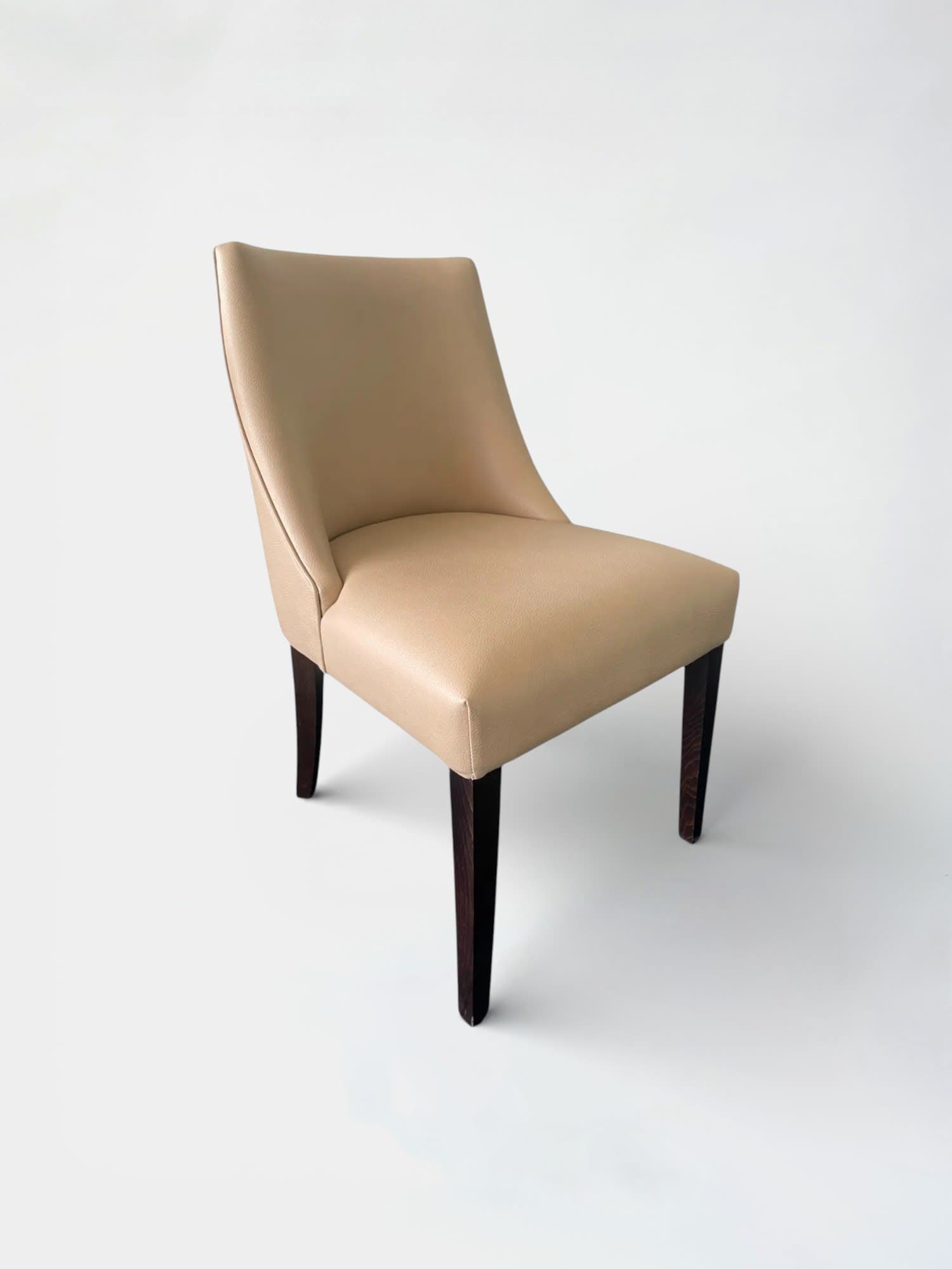 Beige Leather Chair with Wooden Legs-0