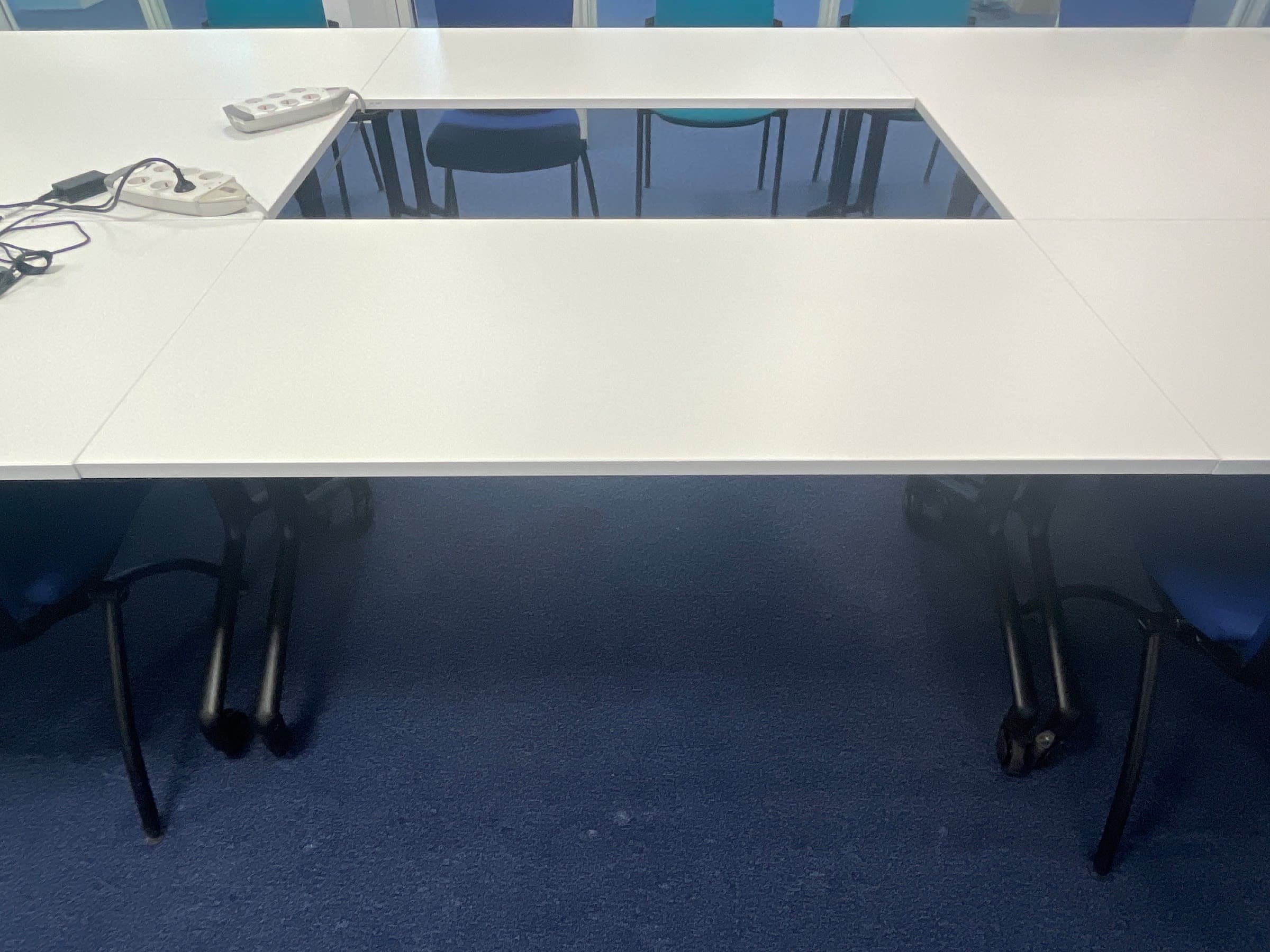 White laminate 160cm conference table with wheels-2