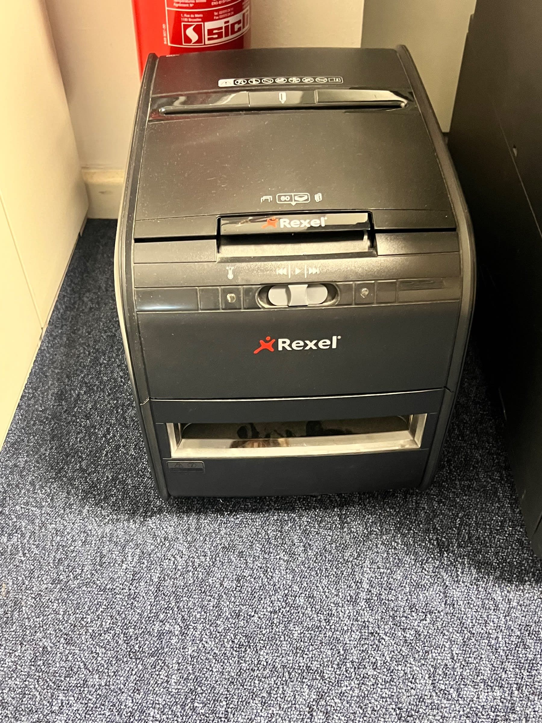 Black plastic paper shredder with safety features-0