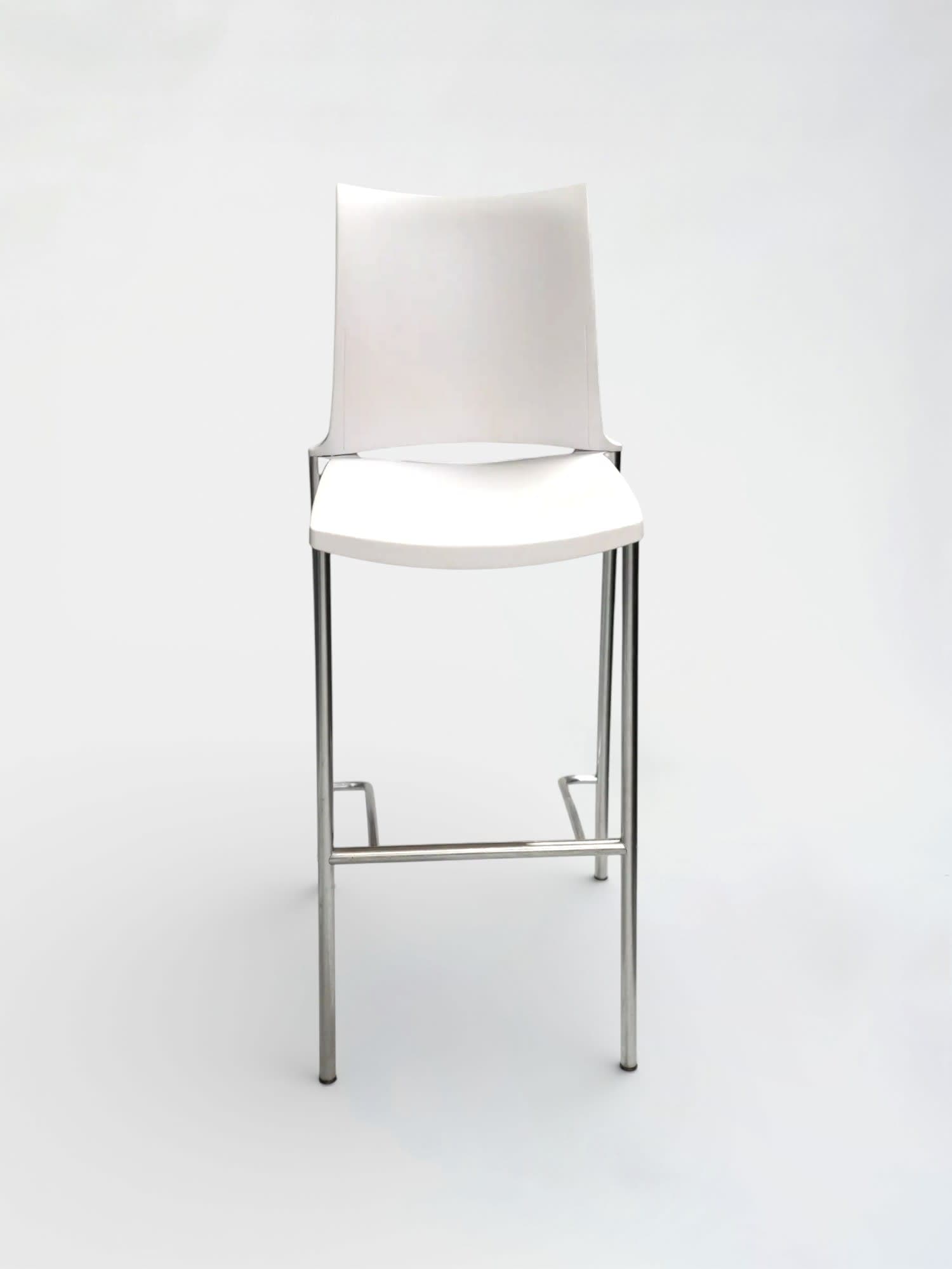Kusch+Co White high bar chair on chromed frame and footrest