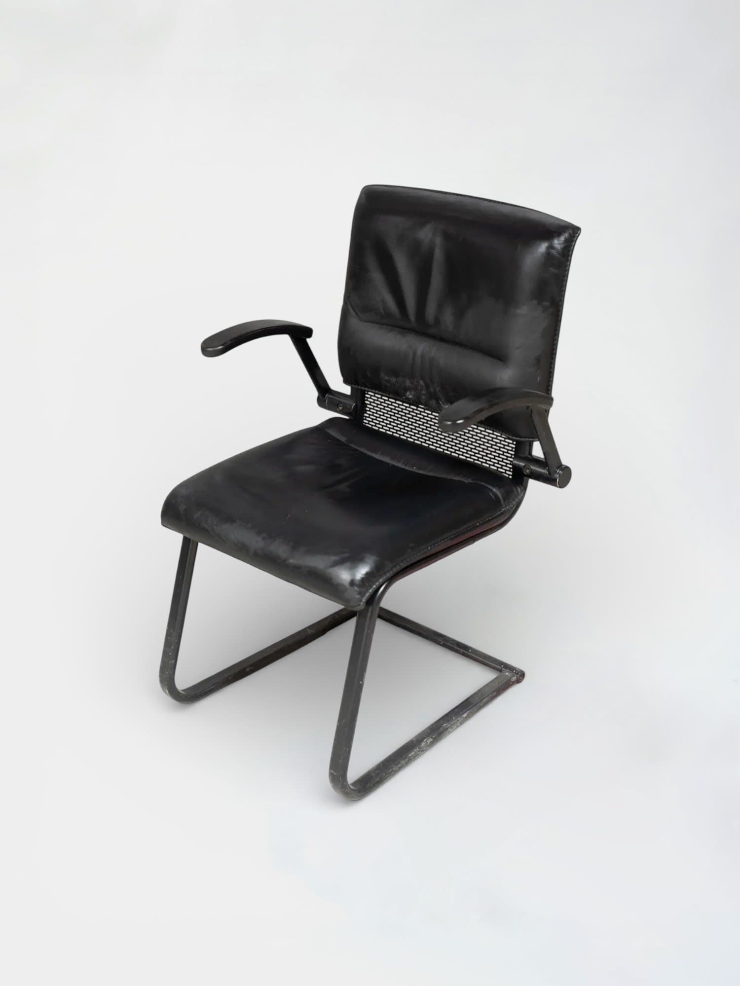 Black leather chair on black legs-4