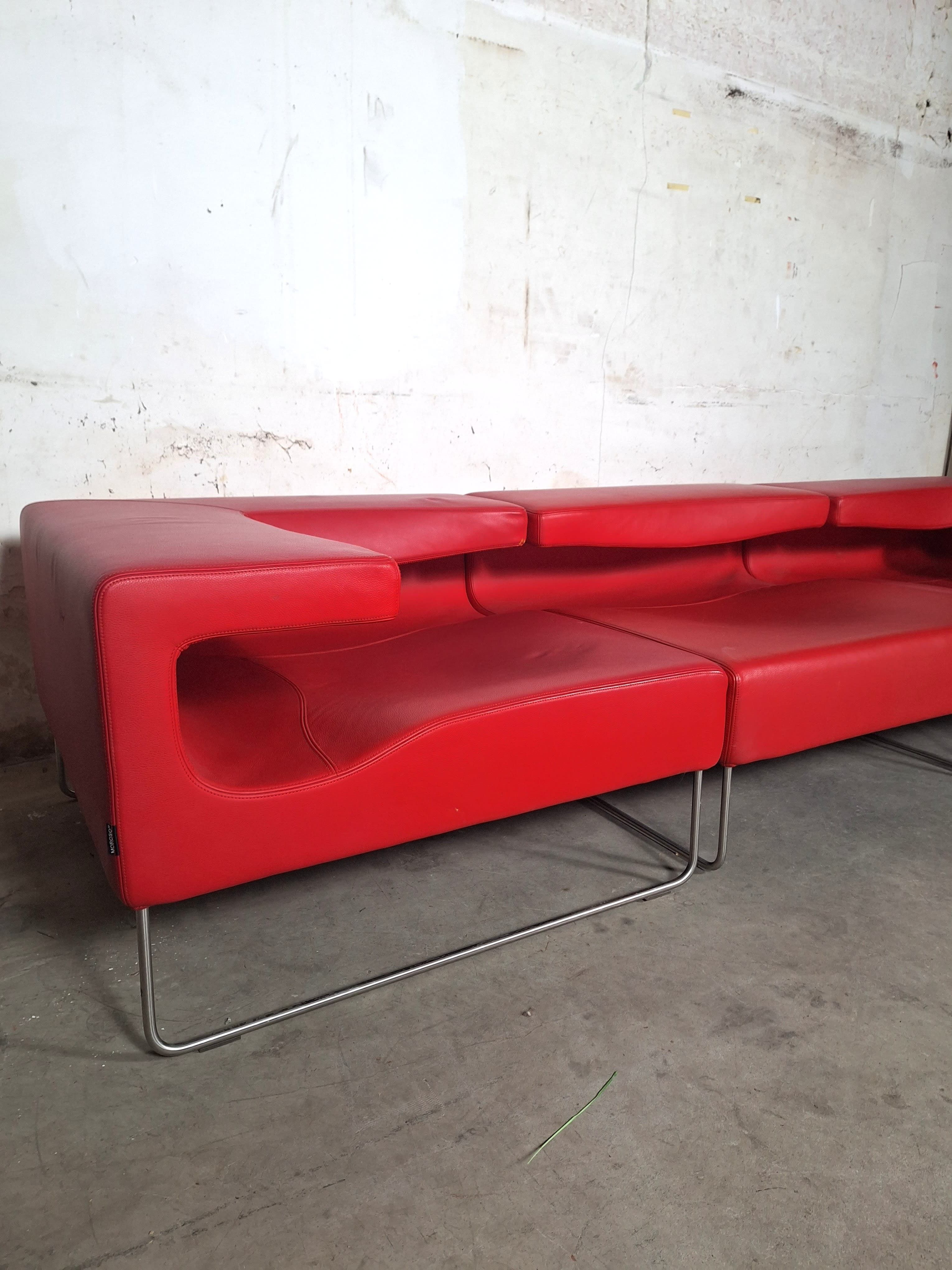Fauteuil d'angle Lowseat en cuir rouge par Patricia Urquiola pour Moroso, 1999-2