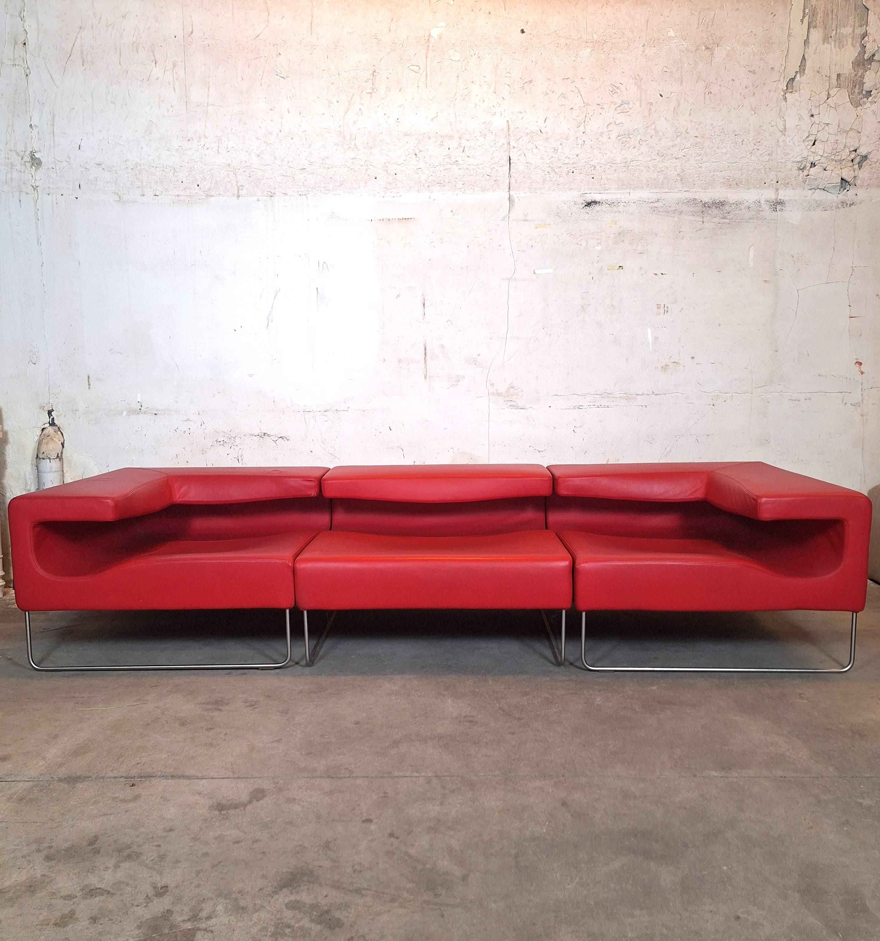 MOROSO Fauteuil Vintage Low Seat en cuir rouge par Patricia Urquiola pour Moroso, 1999-2