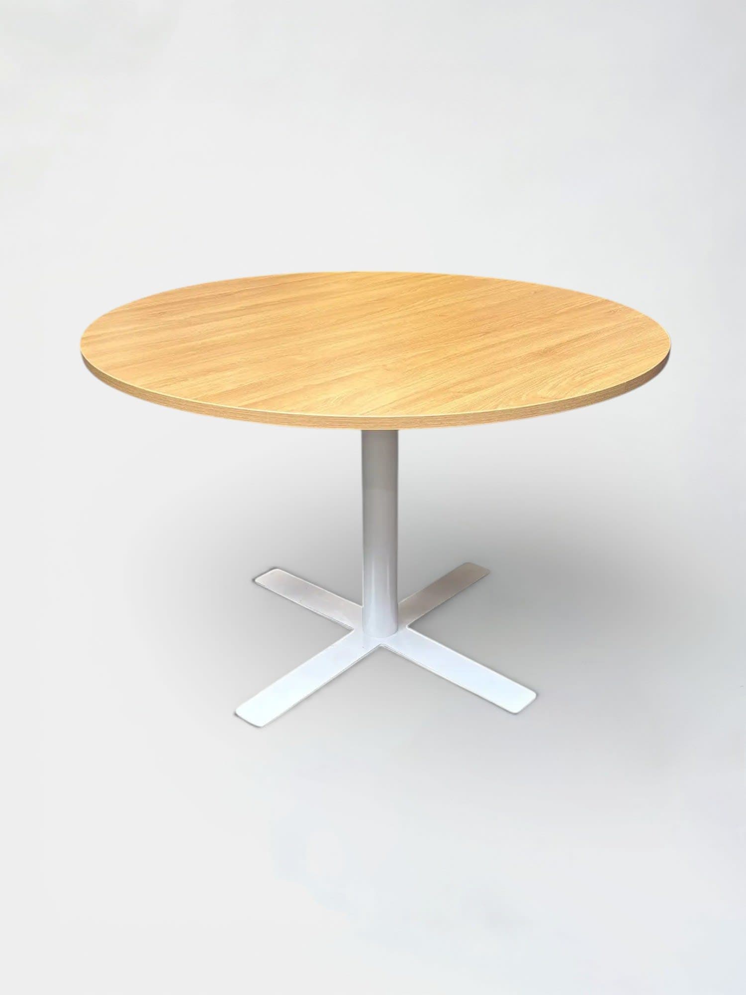 110cm Round Oak Table with White Metal Base