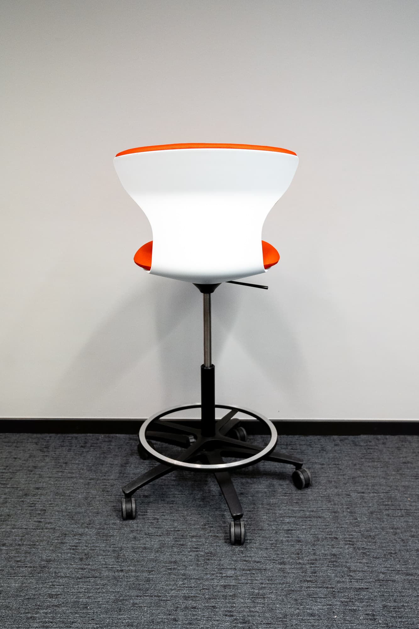 Sedus white and orange height-adjustable stool on wheels-2