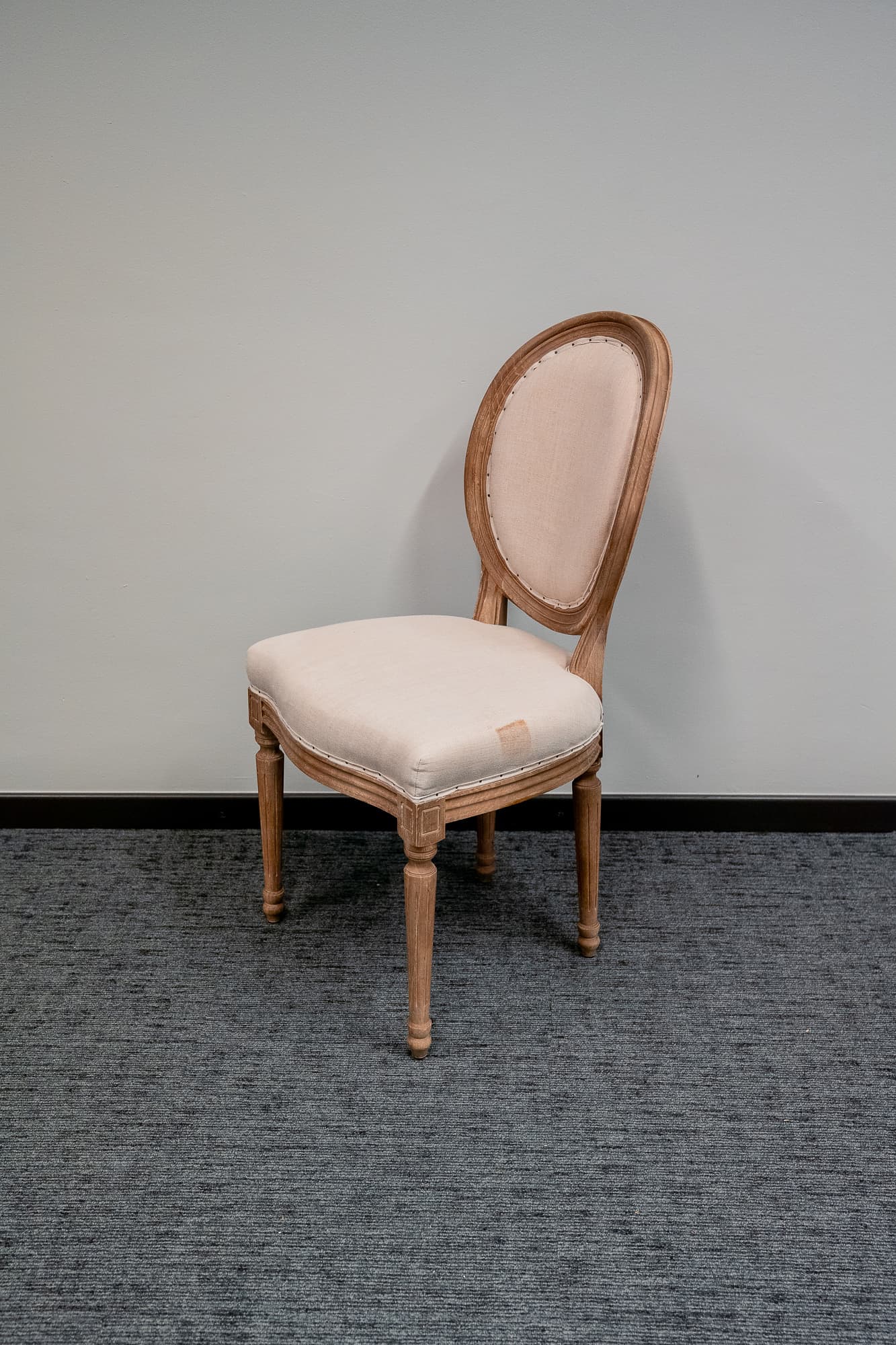 Antique chair in wood and grey fabric-1