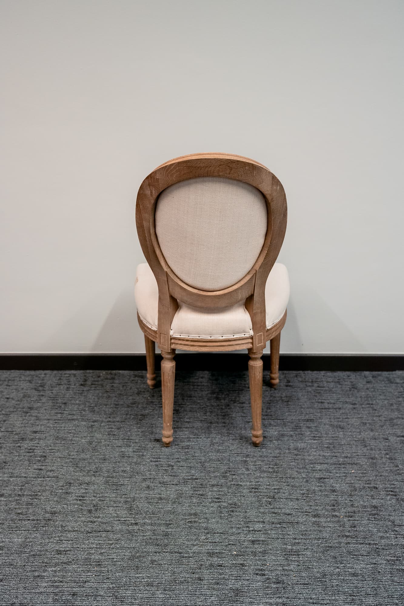 Antique chair in wood and grey fabric-2