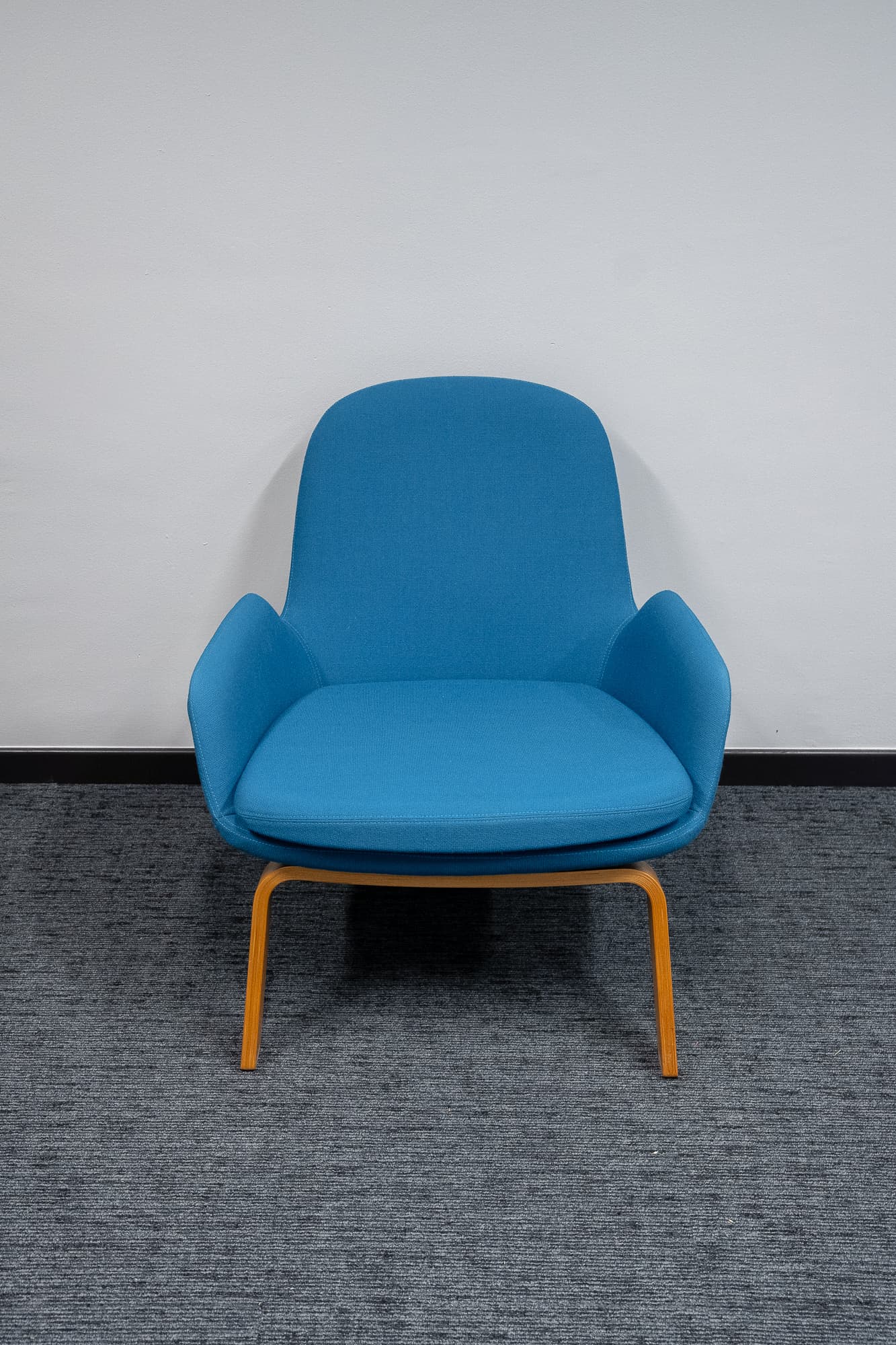 Normann Turquoise blue armchair with wooden legs-0