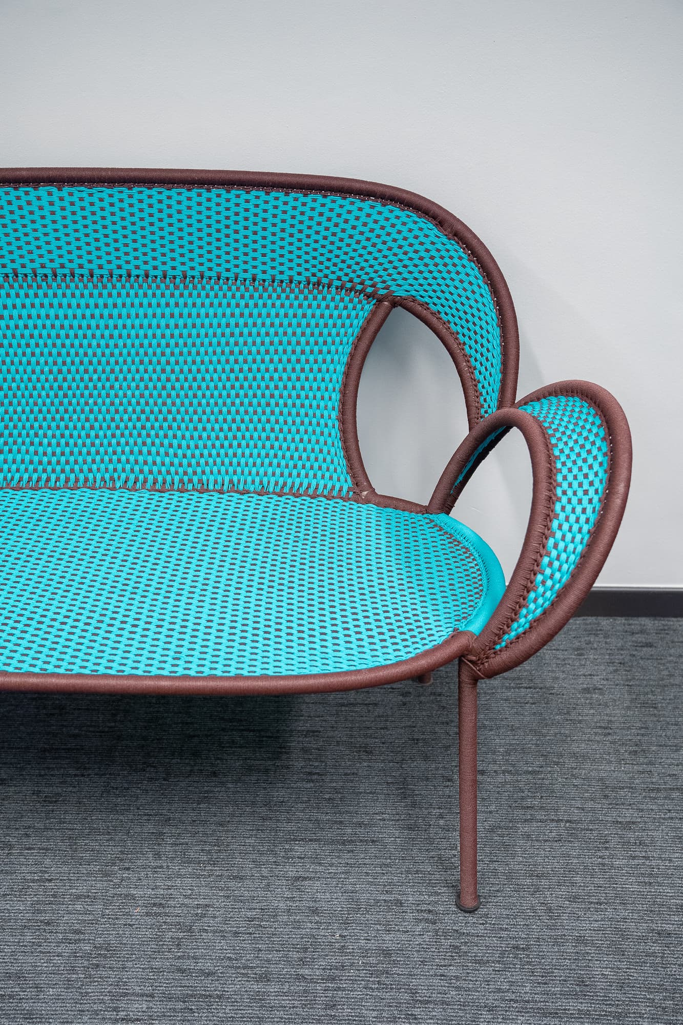 Turquoise and brown wicker sofa-2