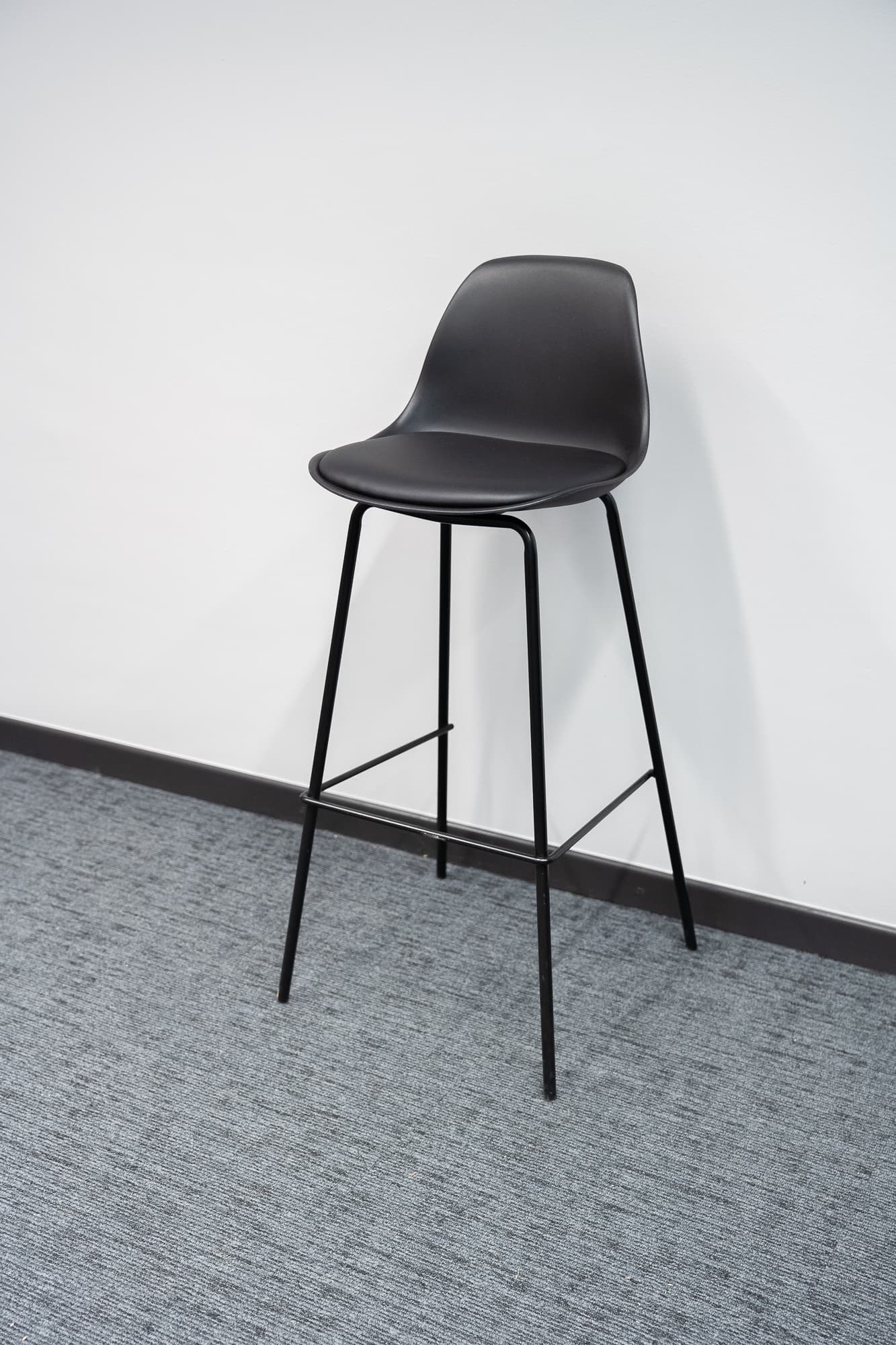Black high stool, leather seat-1