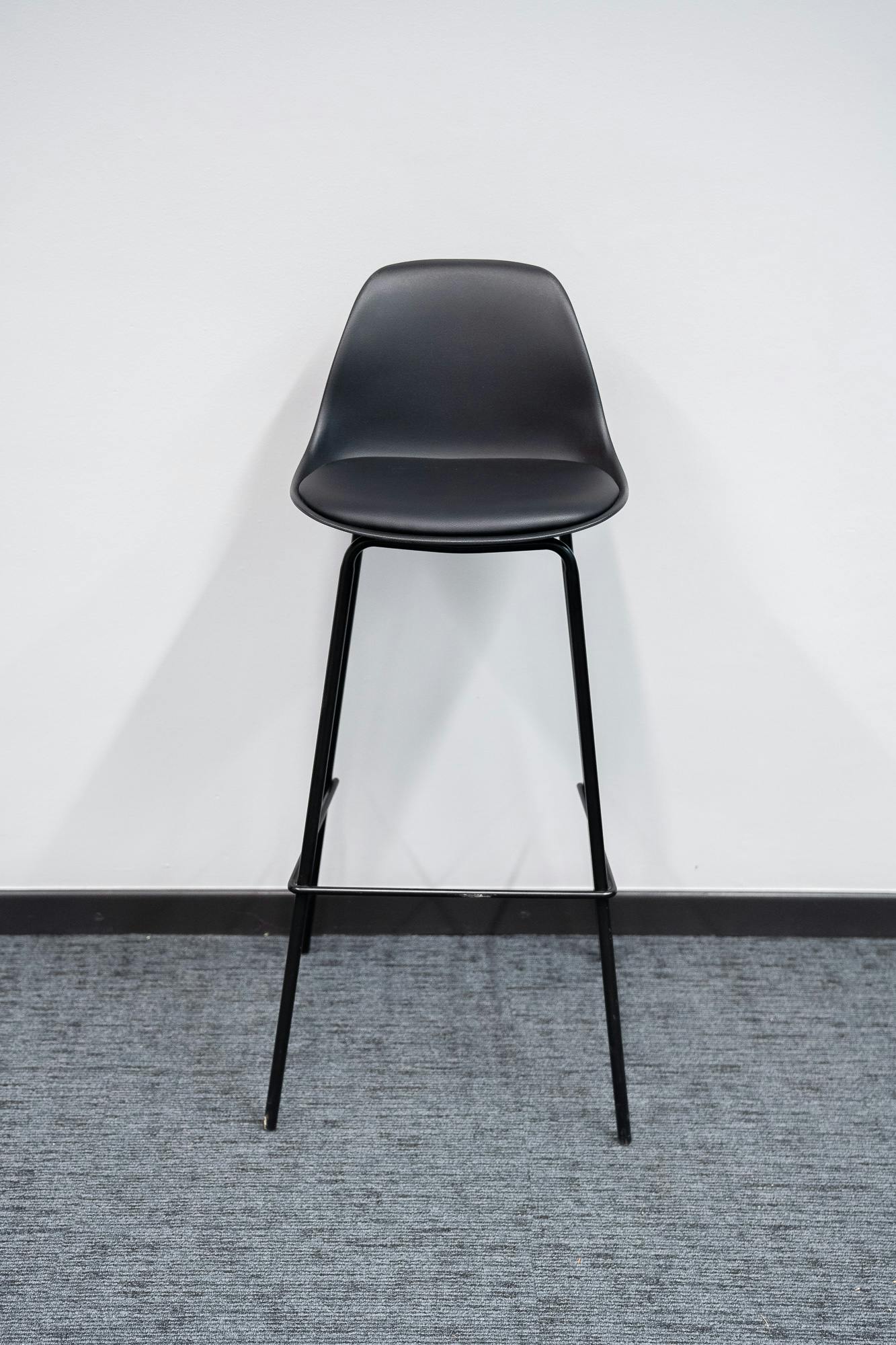 Black high stool, leather seat - Relieve Furniture