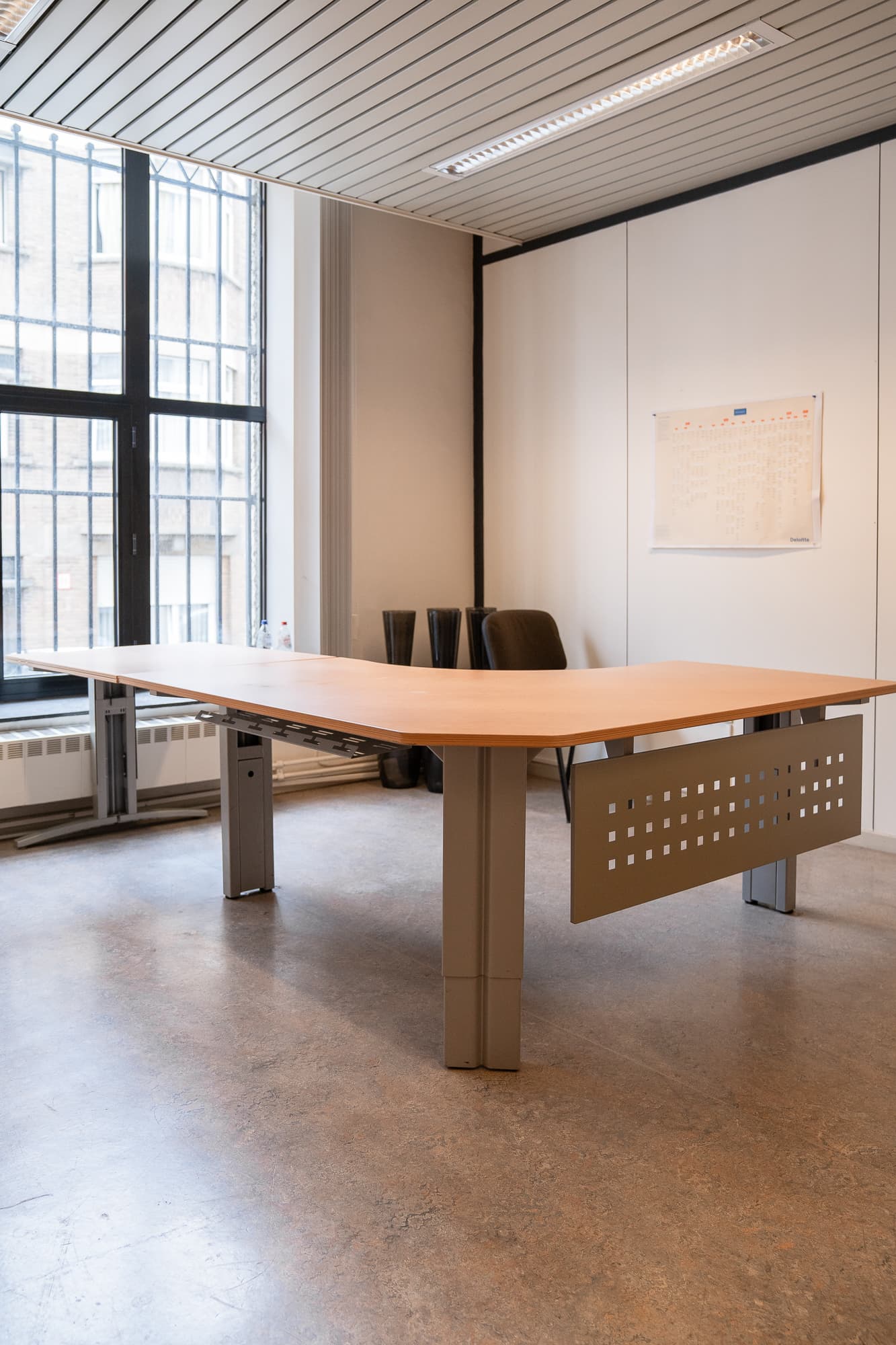 large L-shaped desk with metal legs and extension-0