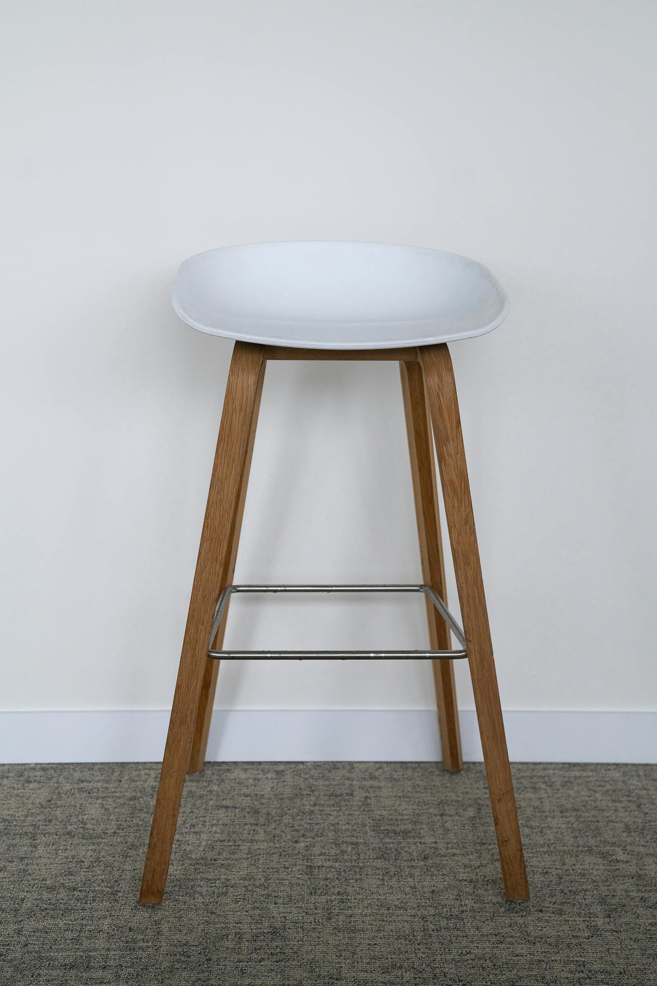 Hay white high stool with wooden base - Relieve Furniture
