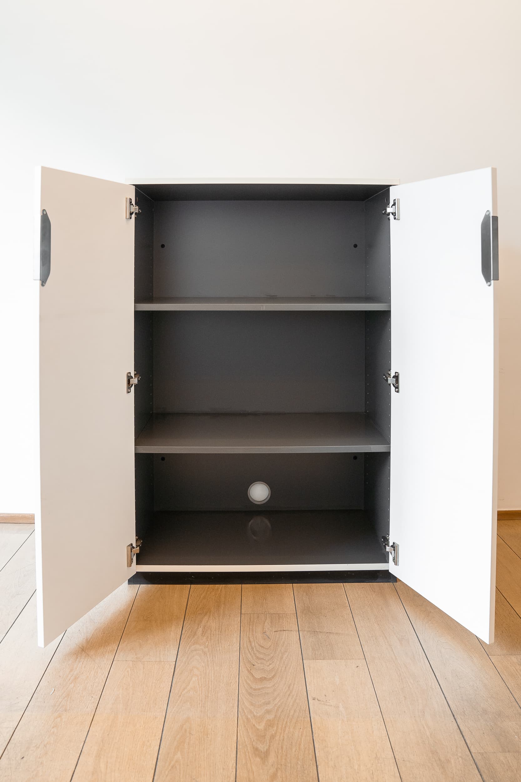 IKEA Tall white cupboards with metal handles-1